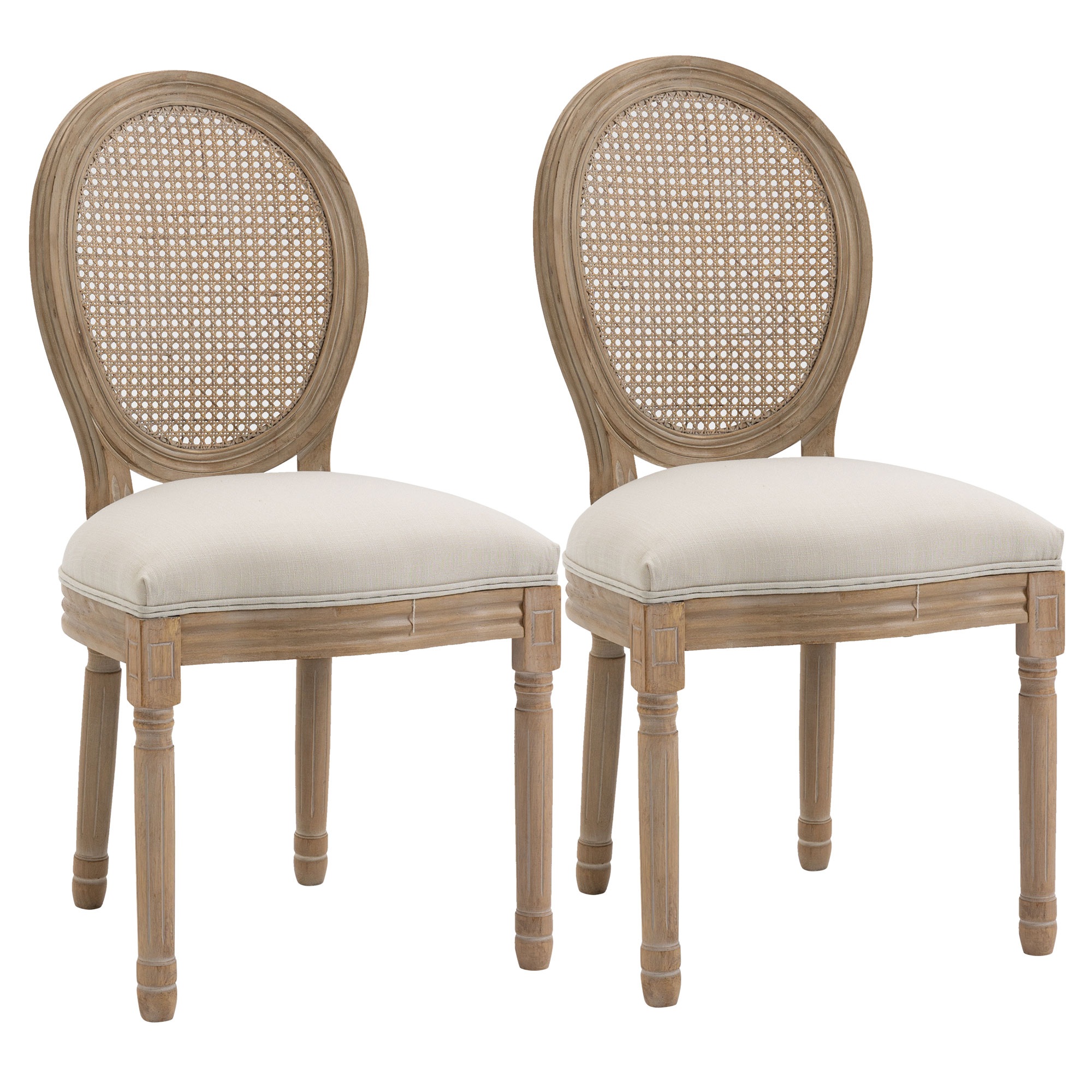 2 virtuves krēslu komplekts, polsterēti krēsli, Vīnes niedru pinums, masīvkoks, 49 cm x 56 cm x 96 cm, krēmbalts + dabīgs