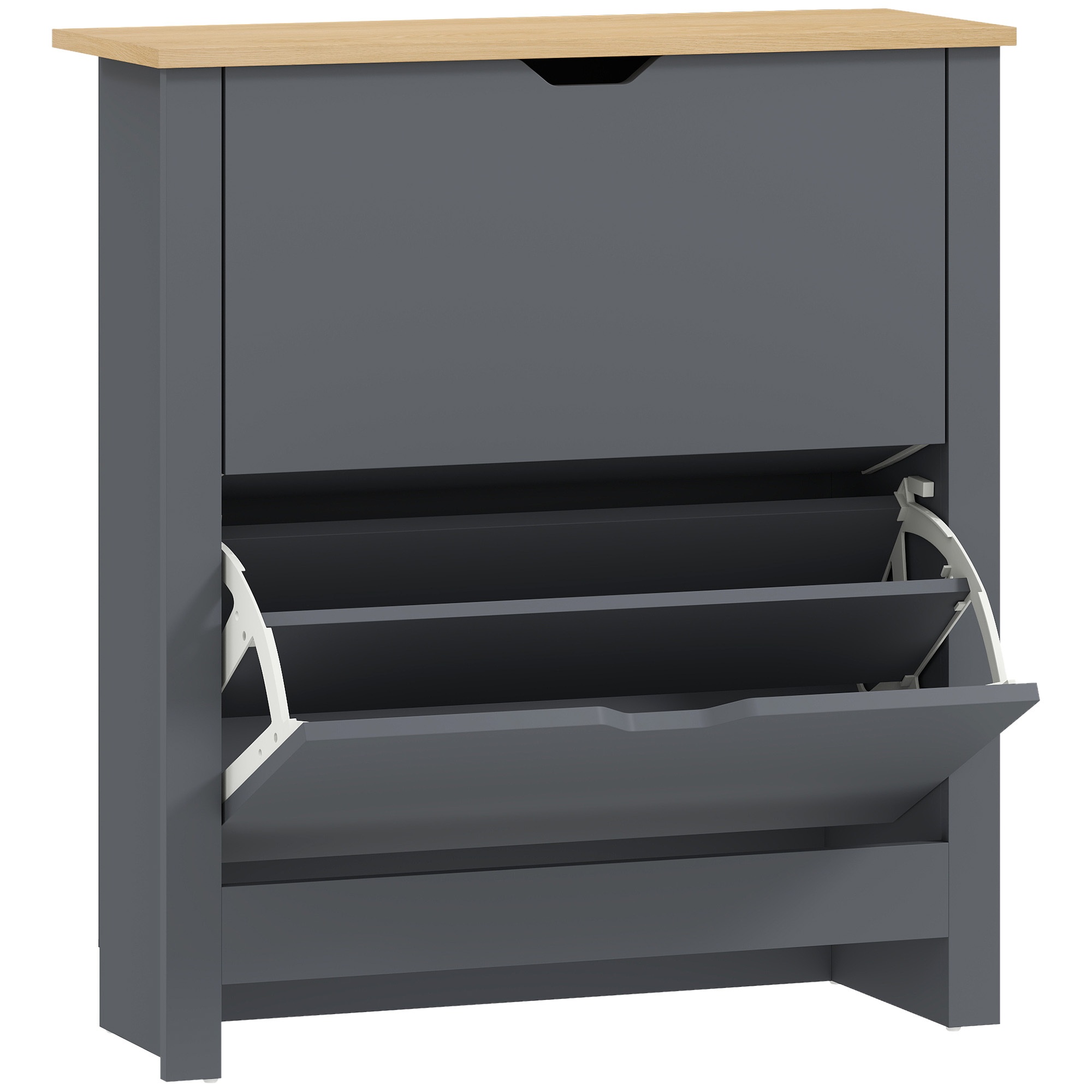 Apavu skapis ar 2 izvelkamiem nodalījumiem, regulējamu nodalījumu 8-12 apavu pāriem, 72 x 26 x 80 cm, tumši pelēks