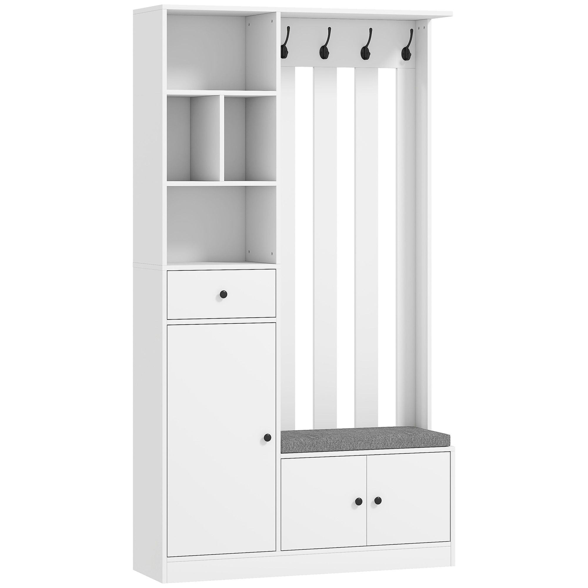 180 cm skapis ar drēbju pakaramo, apavu soliņu, 4 āķiem, atvērtiem plauktiem, MDF, balts
