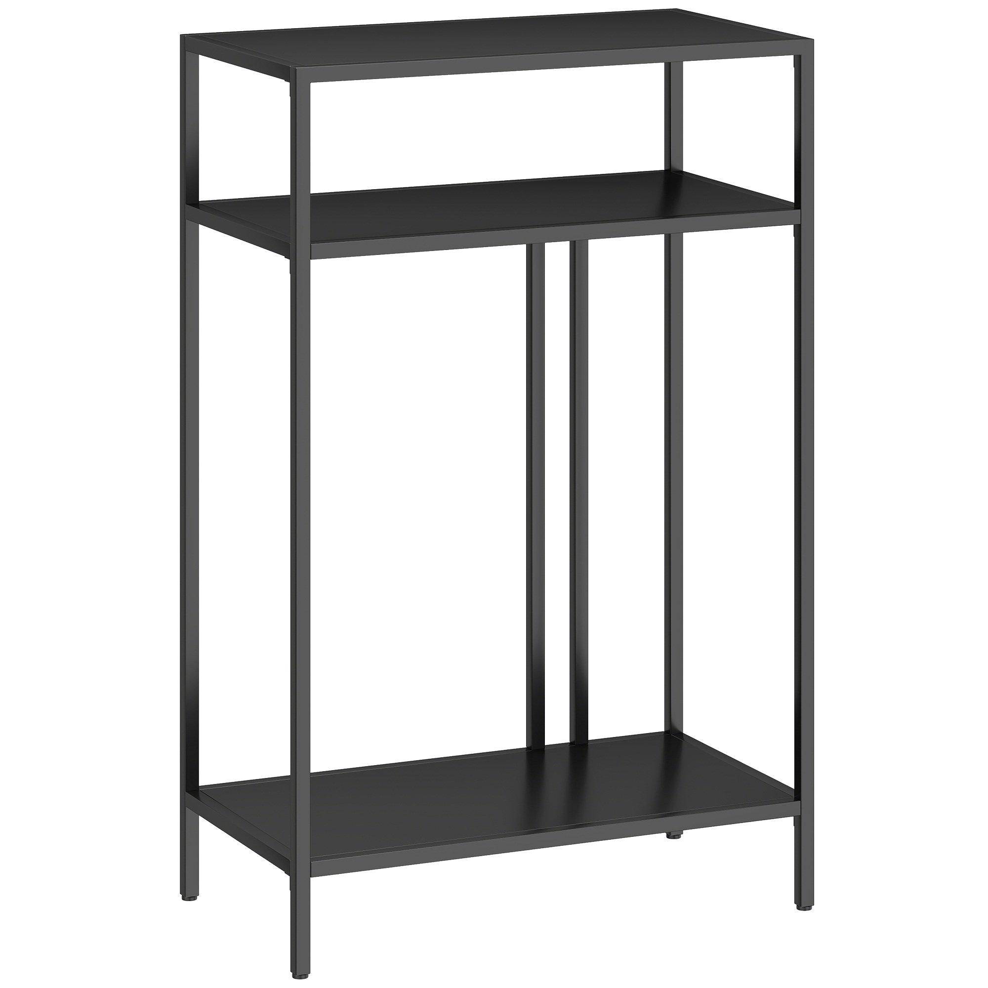Konsoles galdiņš ar 3 plauktiem, šaurs ieejas galdiņš, tērauda rāmis viesistabai/gaitenim, 55 cm, melns