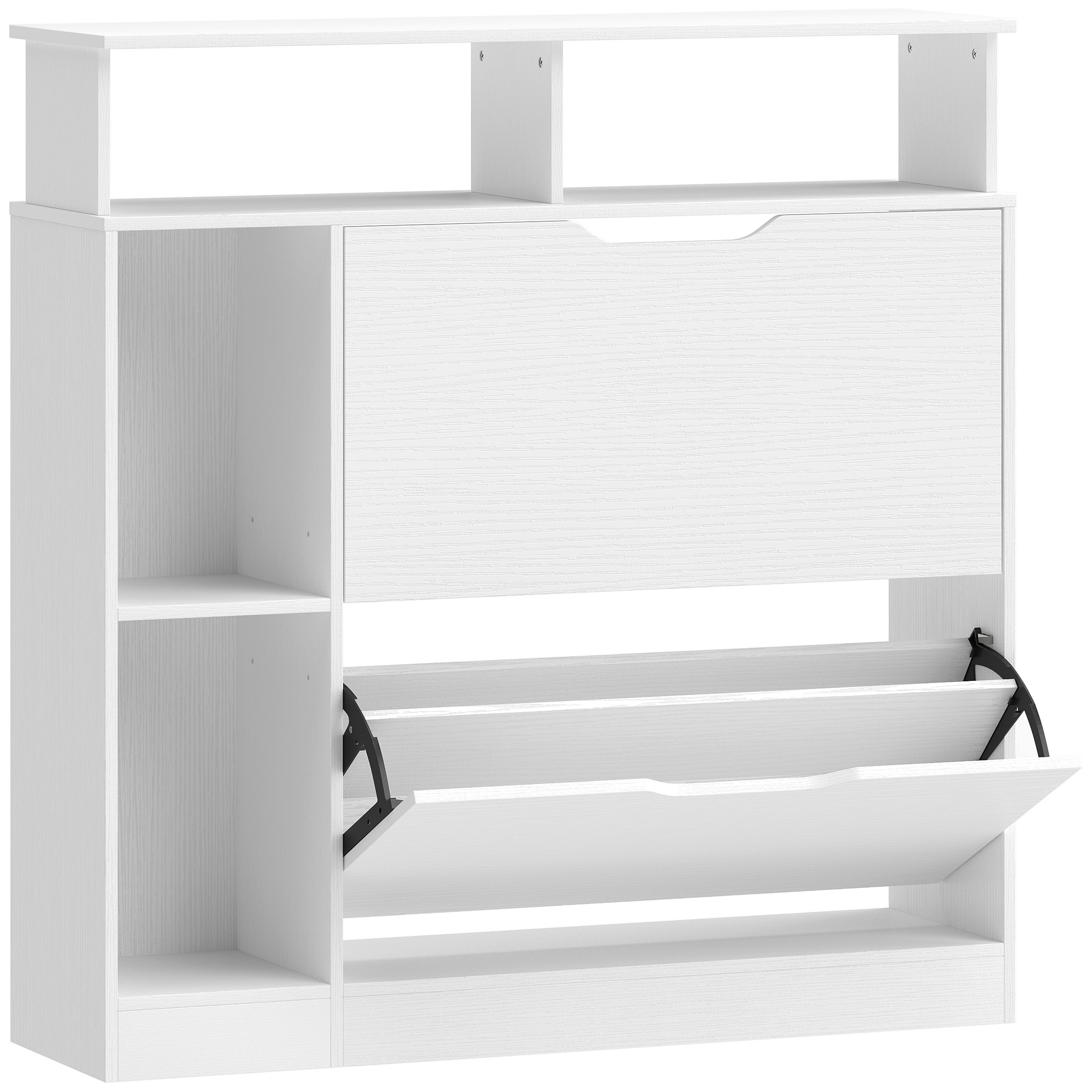 Apavu skapis ar 2 durvīm, apavu skapis ar regulējamu nodalījumu, atvērts nodalījums 12 apavu pāriem, 89 x 25 x 92 cm, balts