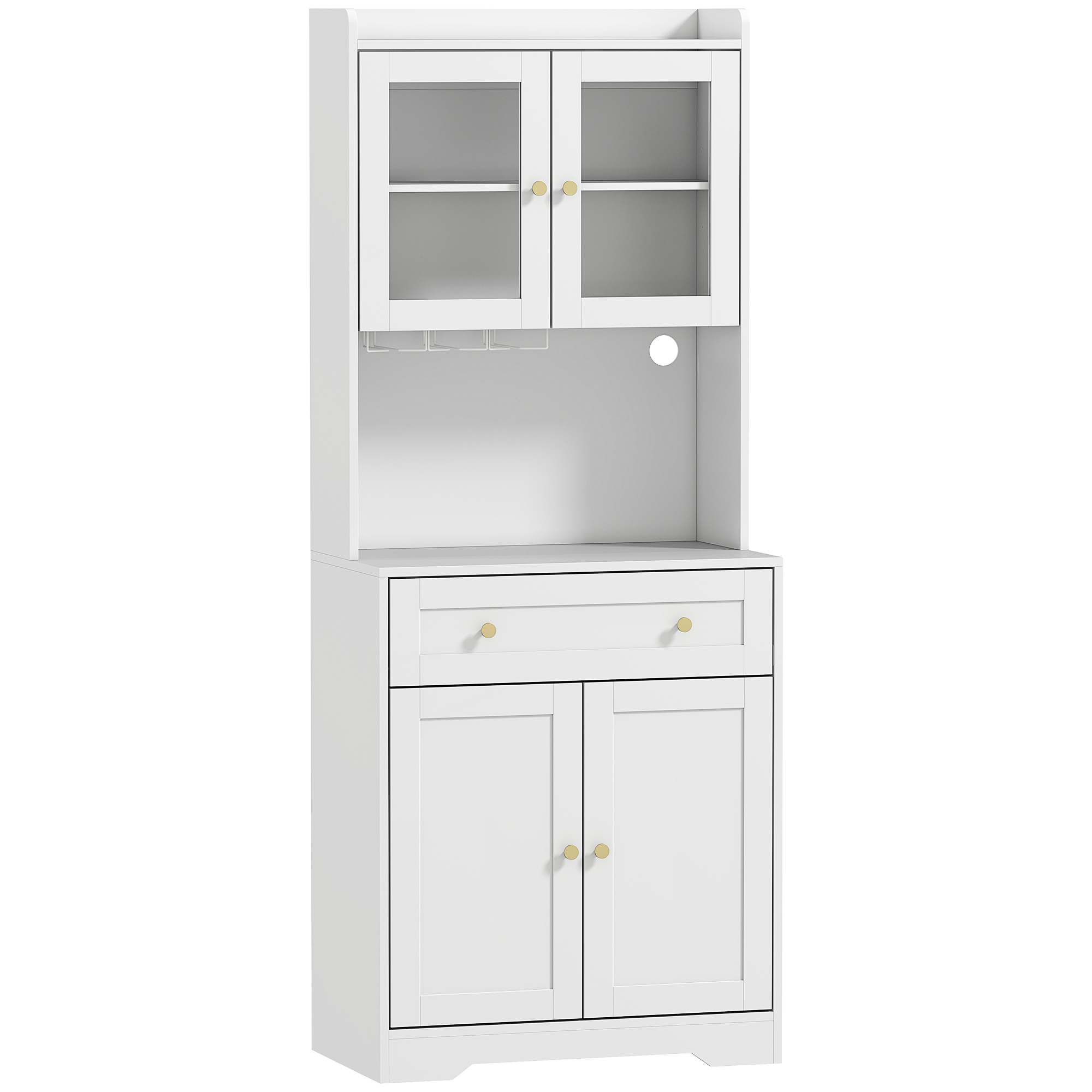 Virtuves skapītis ar darba virsmu, vīna glāžu turētājs, pieliekamais virtuvei, ēdamistabai, 170 cm, MDF, stikls, balts