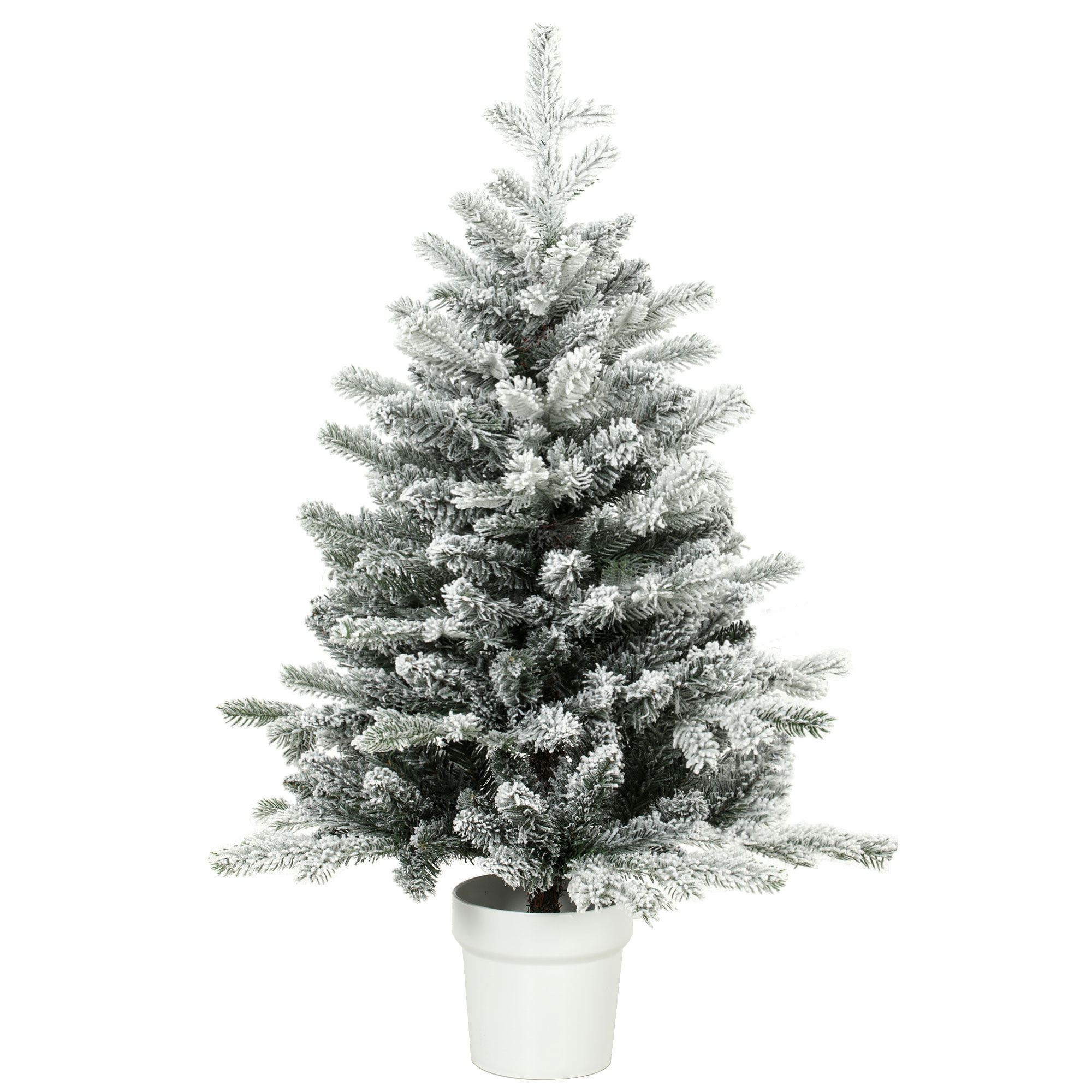Mini 90 cm Ziemassvētku eglīte ar 296 zaru galiem, sniega efekta pods, mini galda eglīte mājām vai birojam, balta