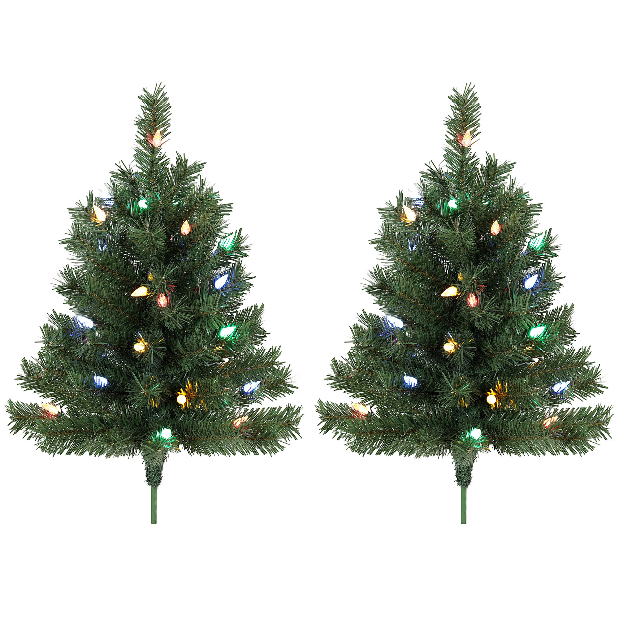 Izgaismota Ziemassvētku eglīte 60 cm, 2 gab. komplekts, mākslīga, ar 60 krāsainām LED gaismiņām, 130 zaru galiem, zaļa