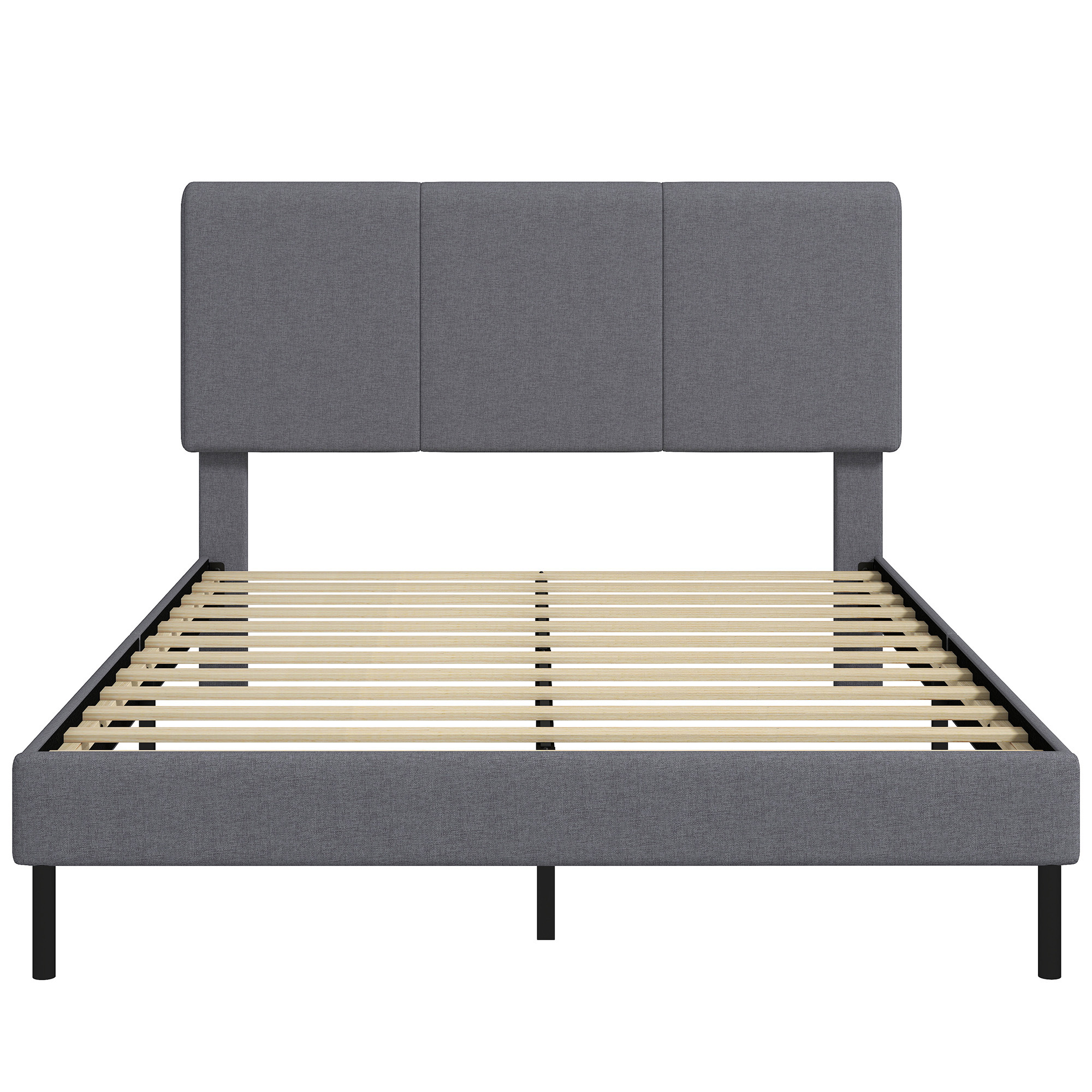 Gultas rāmis 140 x 200 cm ar regulējamu galvgali, polsterēta gulta lina imitācijā ar 12 latolēm