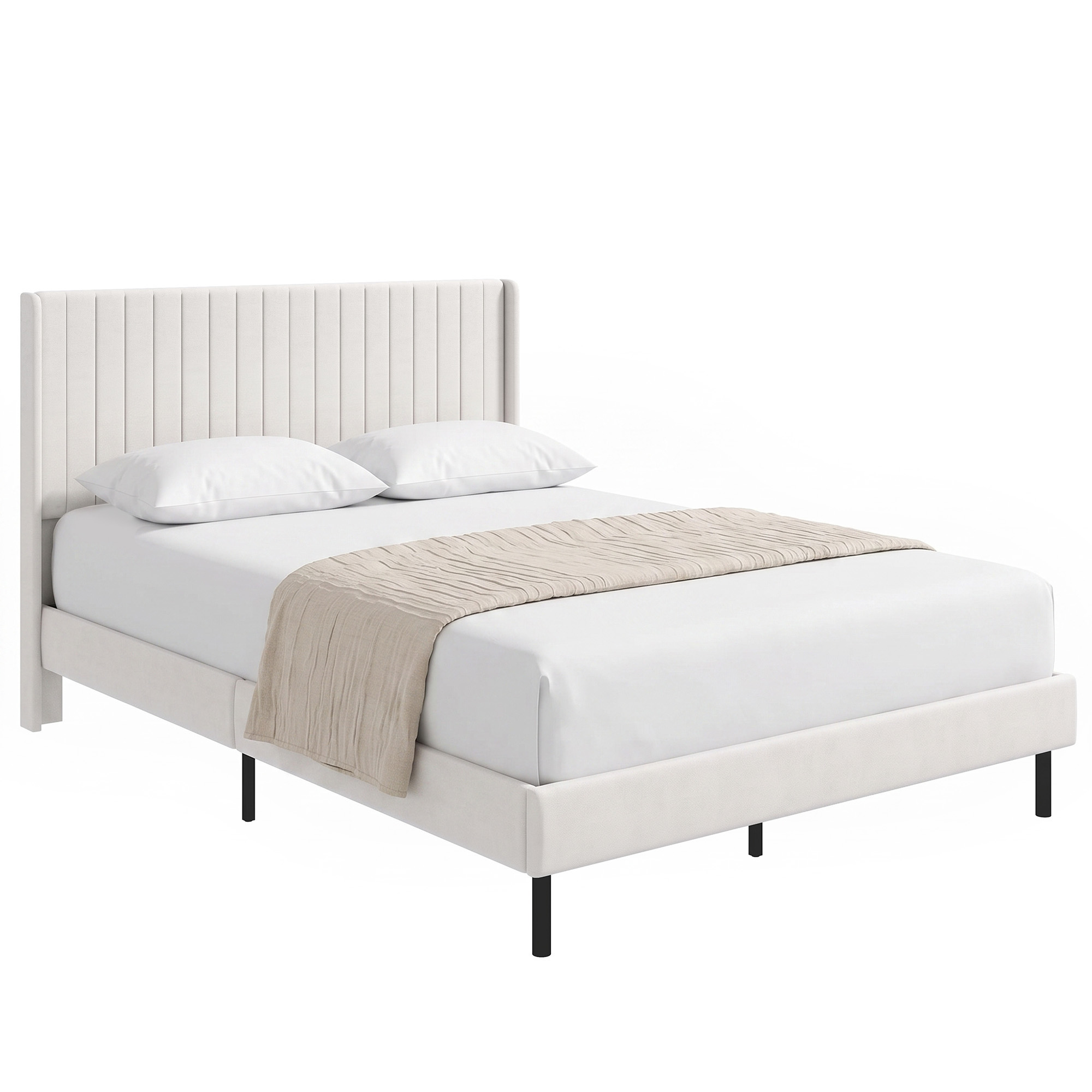 Gultas rāmis 140 x 200 cm ar regulējamu galvgali, polsterēta gulta ar 12 latolēm, bēša