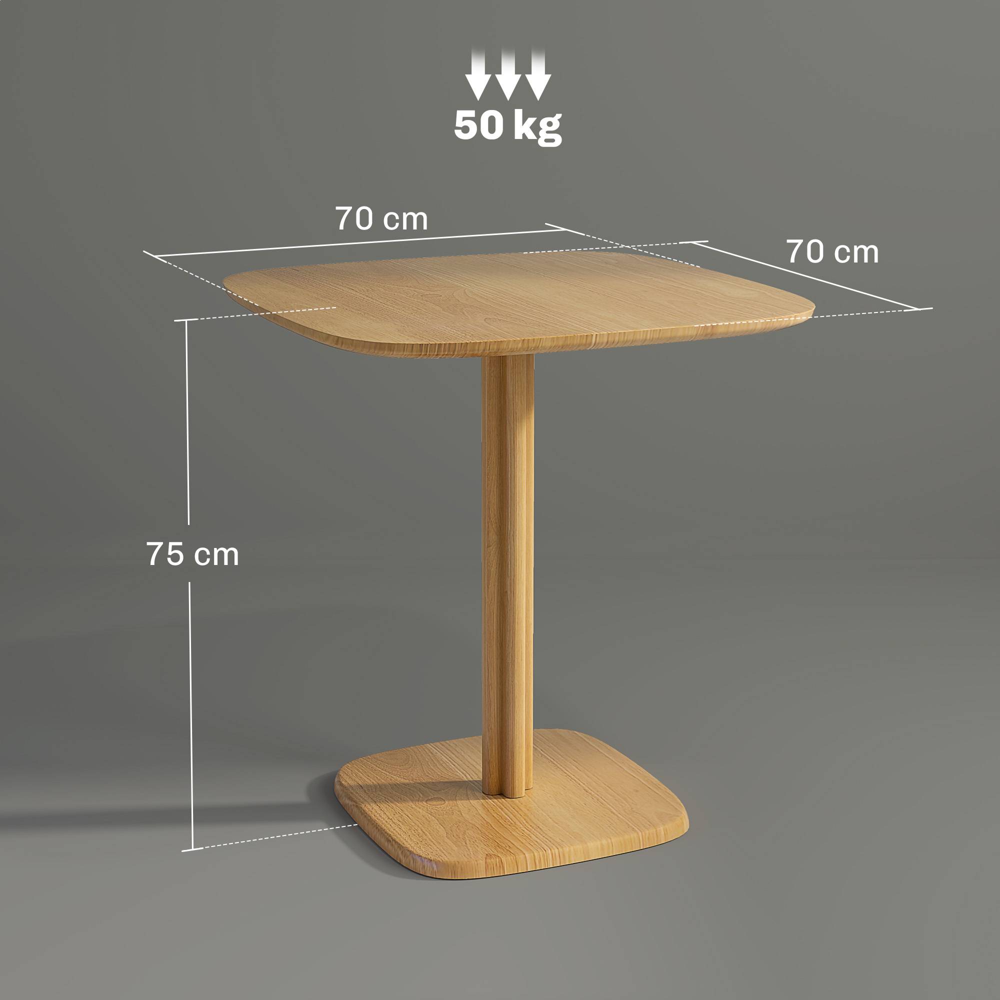 Ēdamgalds, 70 x 70 cm, virtuves galds 4 personām, izgatavots no gumijkoka virtuvei, ēdamistabai, dabīgs