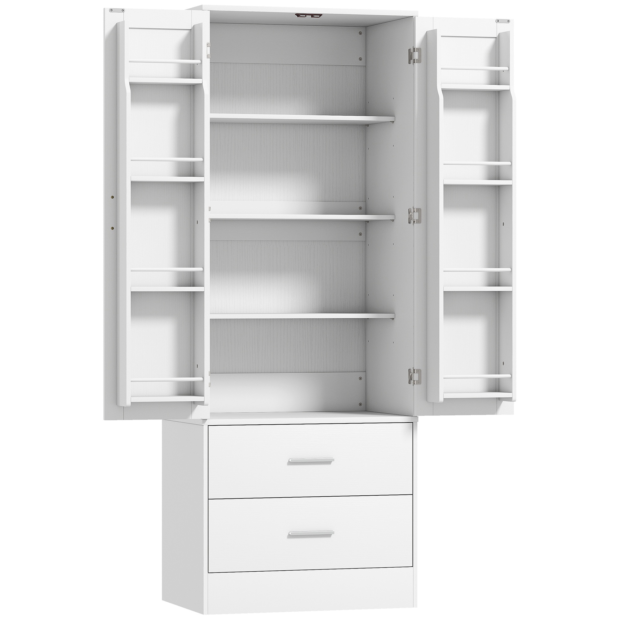 159 cm virtuves skapītis, regulējami plaukti, 2 atvilktnes, virtuvei, ēdamistabai, skaidu plātne, MDF, balts