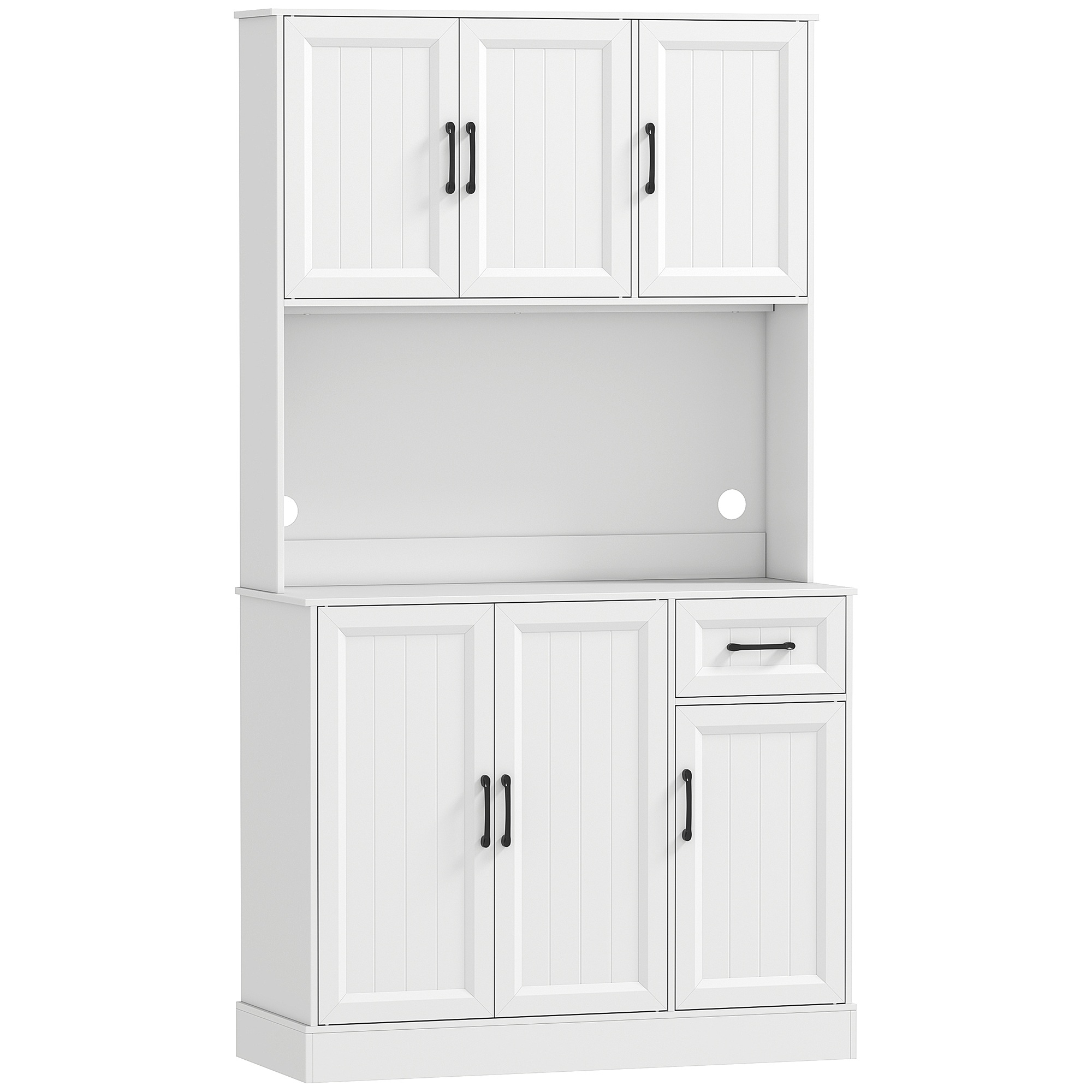 Virtuves skapītis, 180,5 cm, pieliekamā skapītis, darba virsma, kabeļu atvere, augstumā regulējami plaukti, MDF, balts