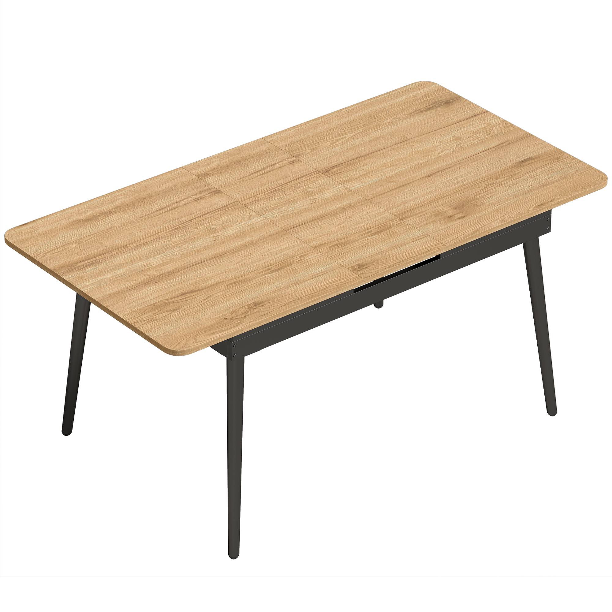Izvelkams ēdamgalds ar noapaļotiem stūriem, 130–160 cm, ozola tonis