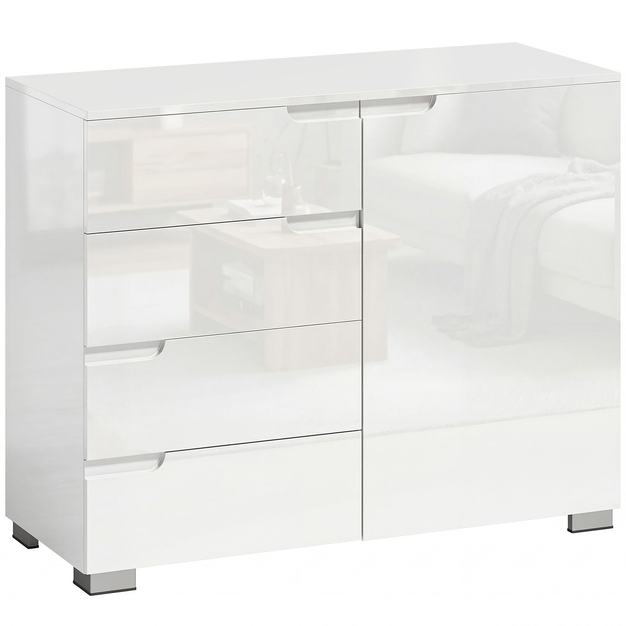 Kumode ar 4 atvilktnēm, bufete ar 1 durvīm, regulējams plaukts, viesistabai, guļamistabai, 100 x 40 x 80 cm