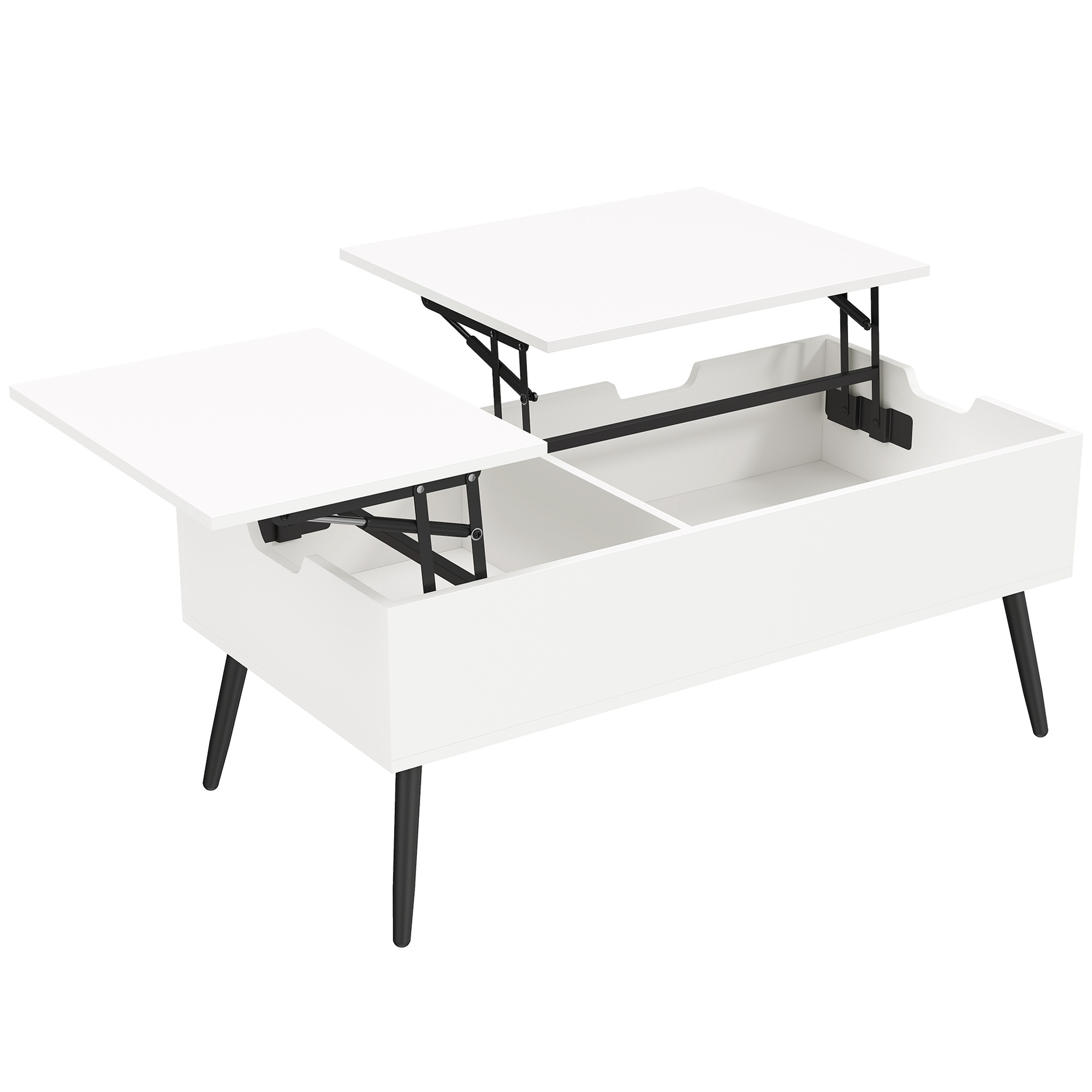 Augstumā regulējams kafijas galdiņš, viesistabas galds ar slēptu uzglabāšanas vietu, 50 x 100 cm, balts