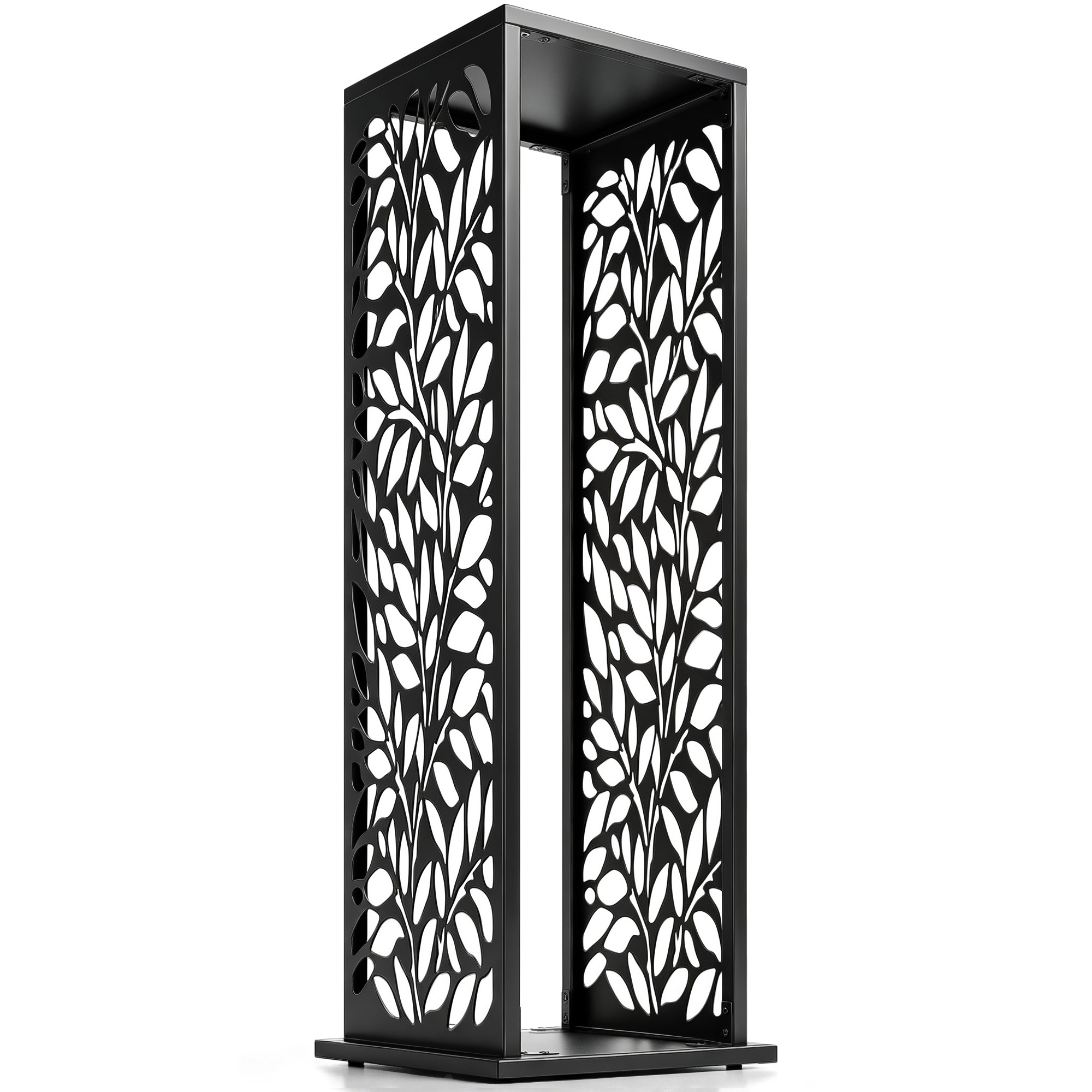 Aminholzregal 38 x 38 x 112 cm paaugstināts malkas plaukts ar 4 āķiem, dekoratīviem izgriezumiem, līdz 100 kg, tērauda