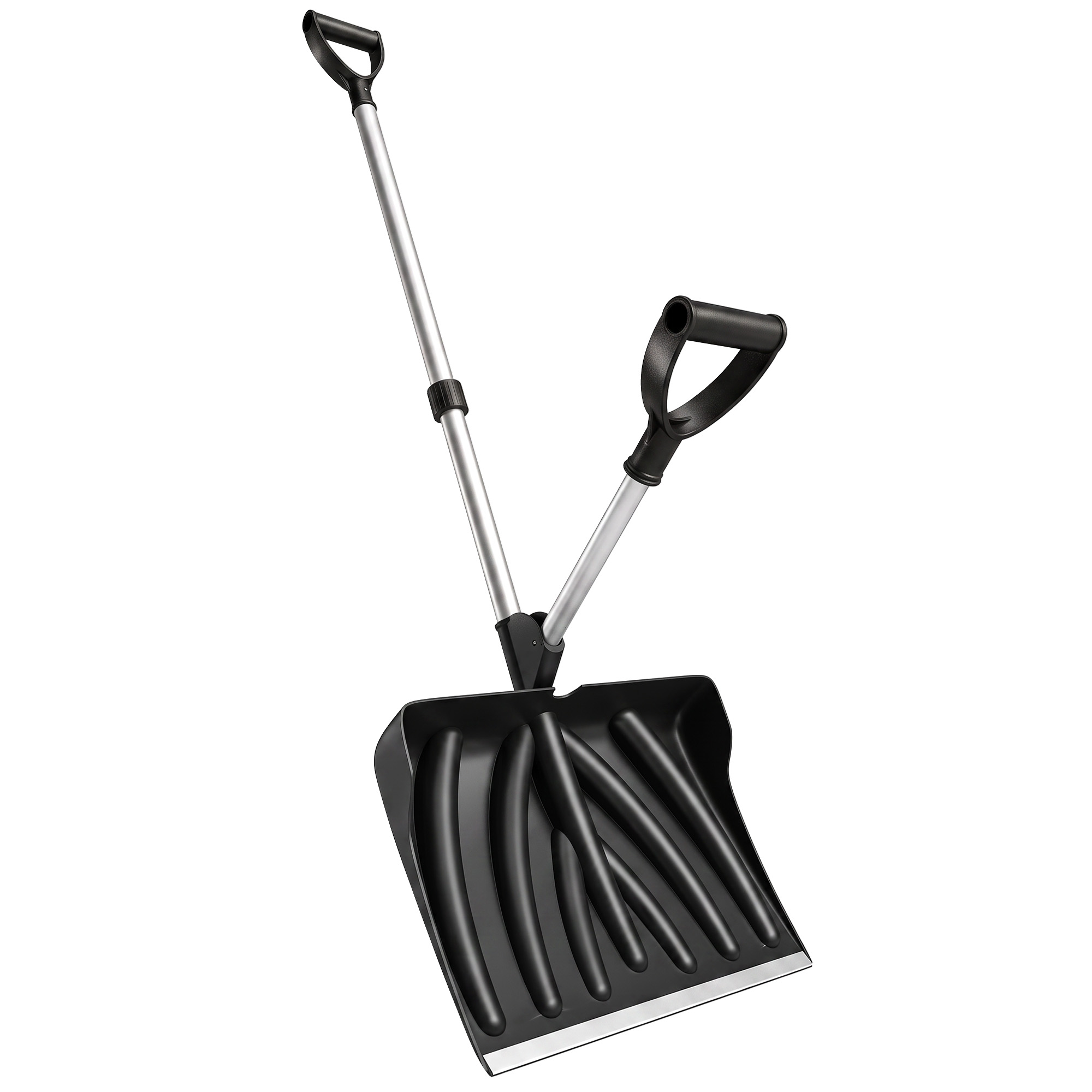 Sniega lāpsta 45 cm plata, plastmasas sniega lāpsta ar ergonomisku palīgrokturi, sniega tīrītājs ar alumīnija rokturi un metāla malu