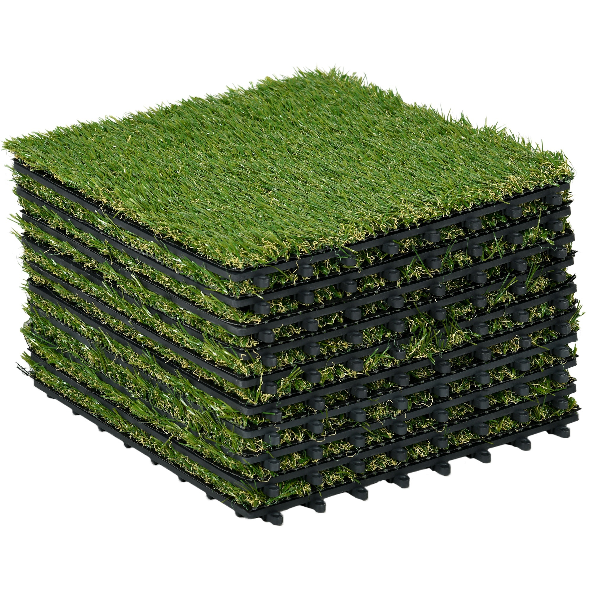 Mākslīgais zāliens, gluži kā īsts, drenāžas funkcija, 11 šķiedras/m², 25 mm augstums, 10 šķiedras komplektā, katra 30x30 cm, zaļa