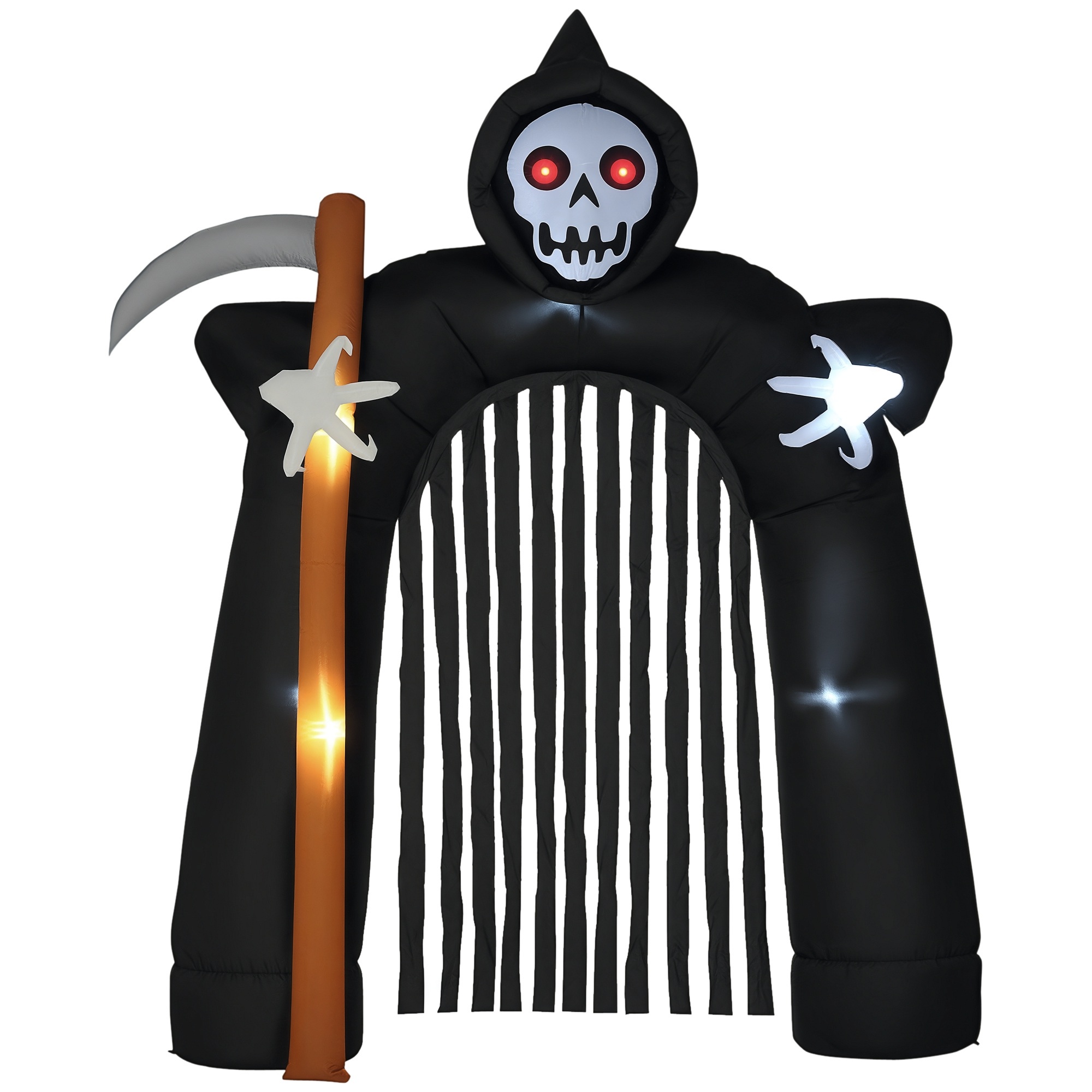 Liels Helovīna dārza rotājums - pašpiepūšošā arka "Grim Reaper" ar LED apgaismojumu, 2,85 m