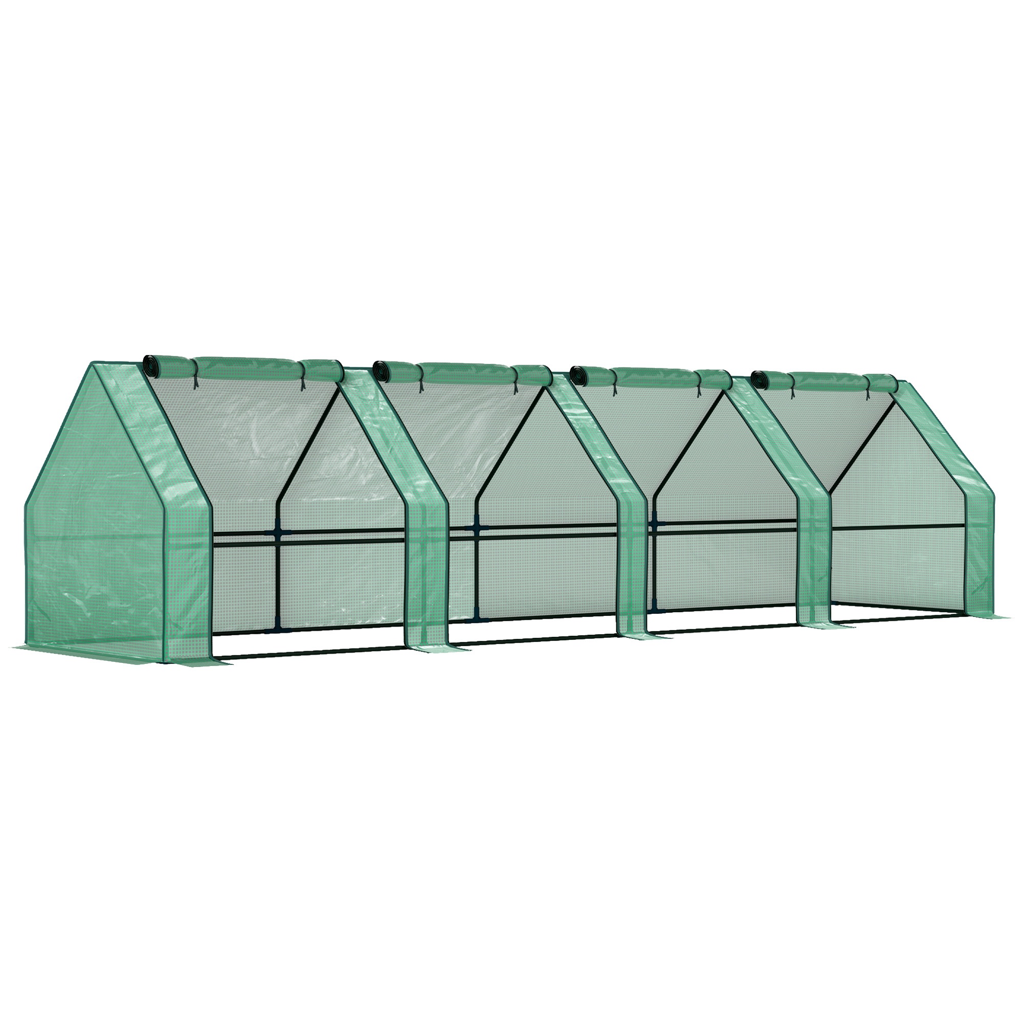 Siltumnīca ar rāvējslēdzēja logu, ziemai izturīga folijas siltumnīca no tērauda 360 x 90 x 90 cm Zaļa