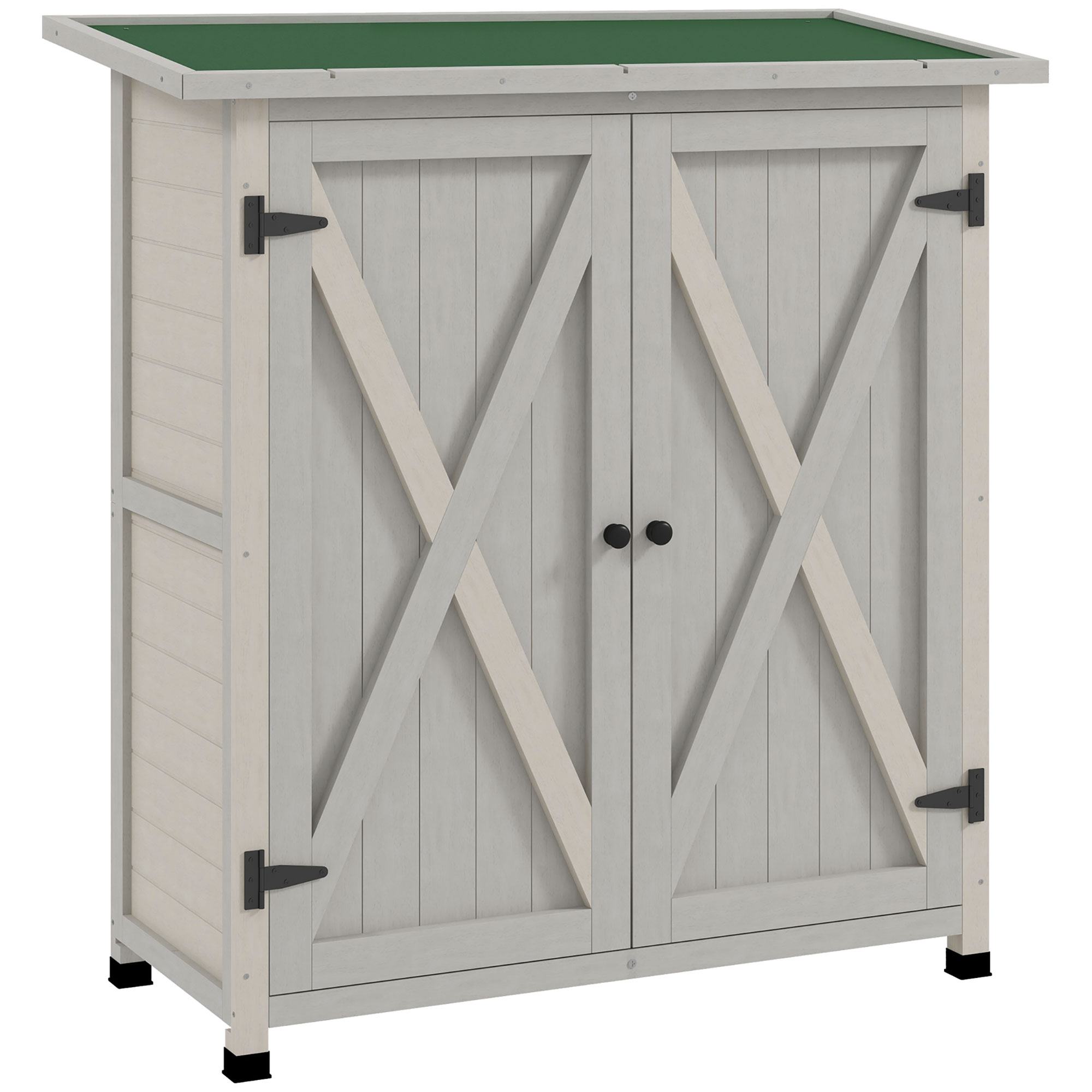Koka instrumentu šķūnis ar 2 durvīm, dārza šķūnis ar asfalta jumtu, 110 × 55 × 117 cm, gaiši pelēks