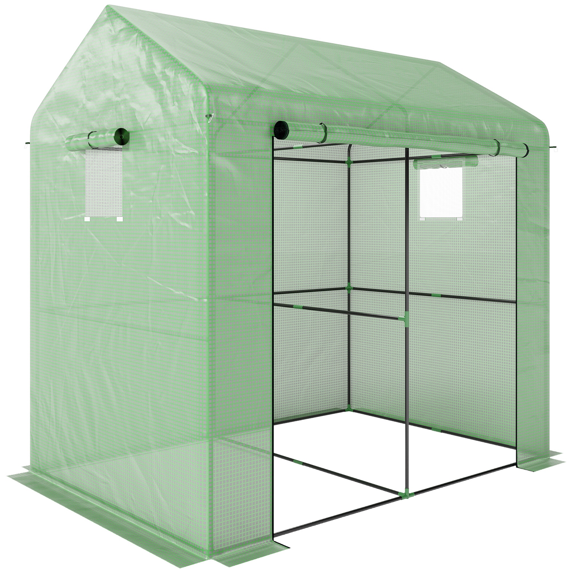 Siltumnīca/aukstā karkasa konstrukcija, laikapstākļiem izturīga, ruļļveida durvis, 200 x 200 x 140 cm, zaļa