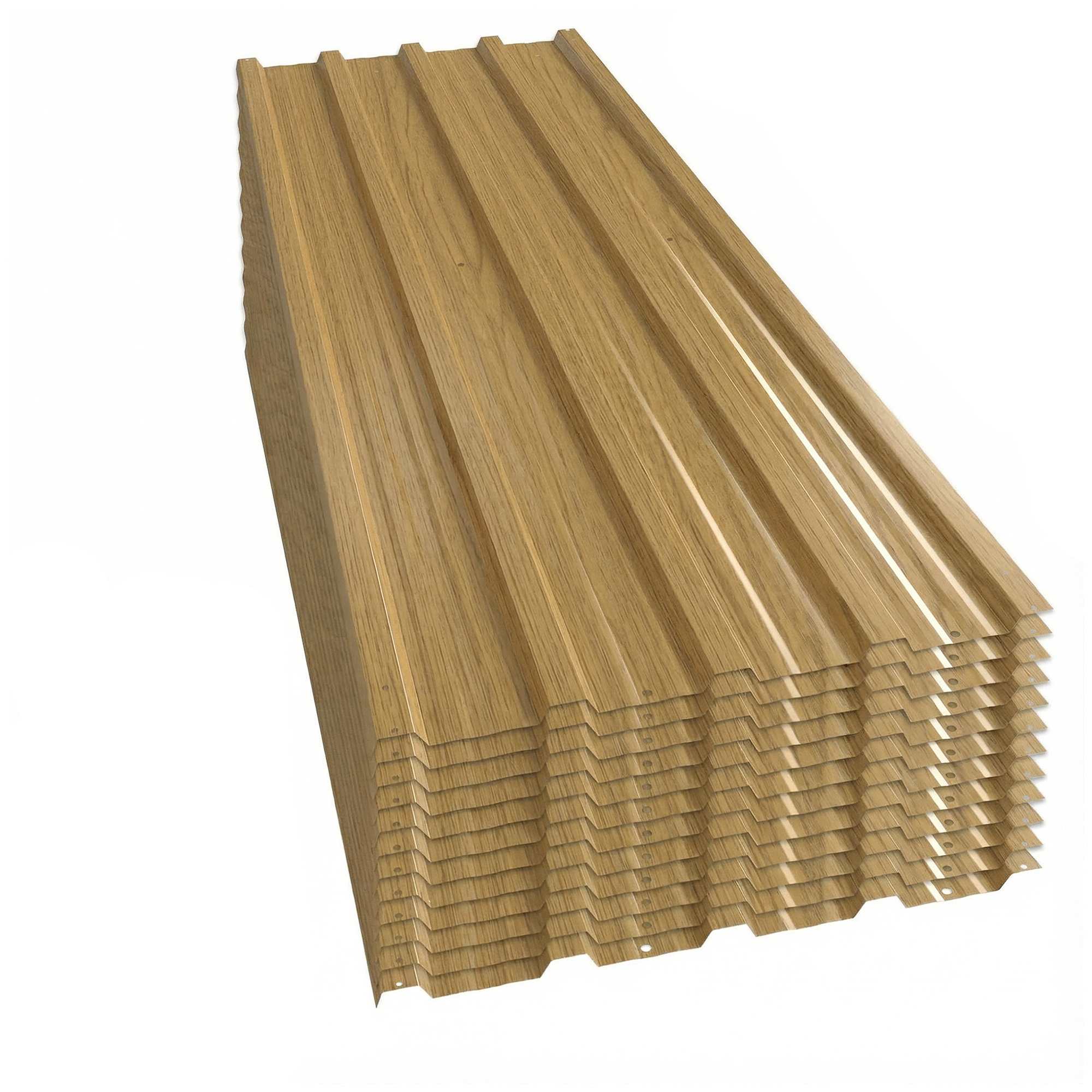 12 trapecveida lokšņu metāla gabali 129x45cm 7m² Cinkota jumta seguma loksne 0,25 mm Laikapstākļiem izturīga profilēta loksne Dabīgs koks