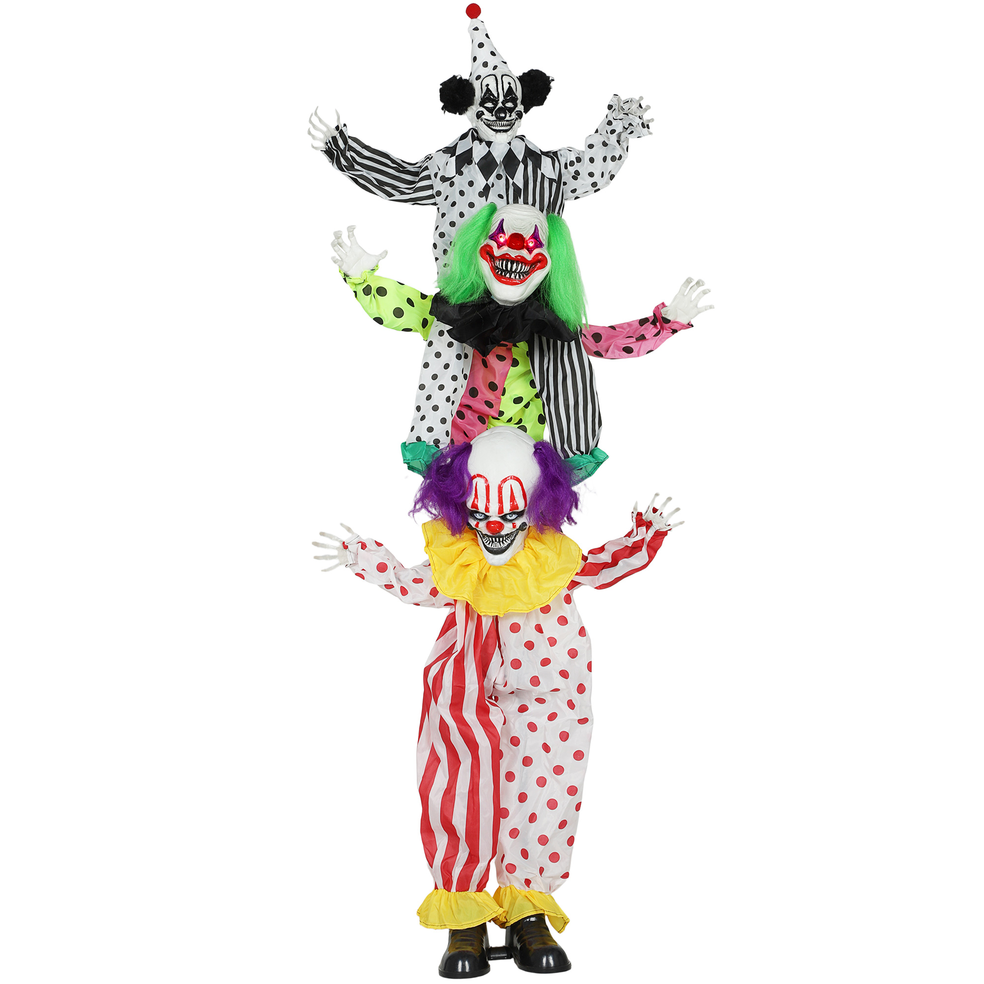 Sakraujami Helovīna animatroniskie klauni ar mirdzošām sarkanām acīm iekštelpu ballīšu aksesuāriem