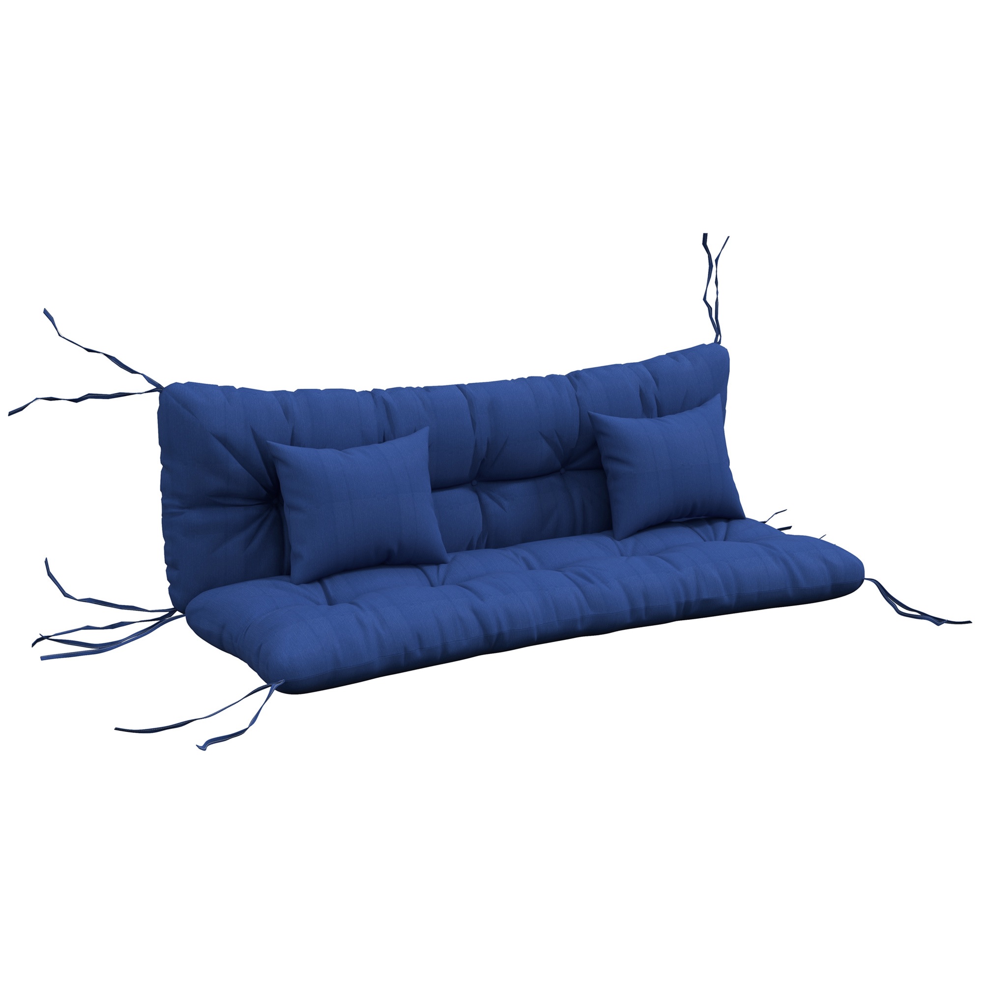 4 sēdekļa spilvenu komplekts, 150x50 cm, ūdeni atgrūdoši krēsla spilveni ar saitēm, 10 cm biezi, tumši zili