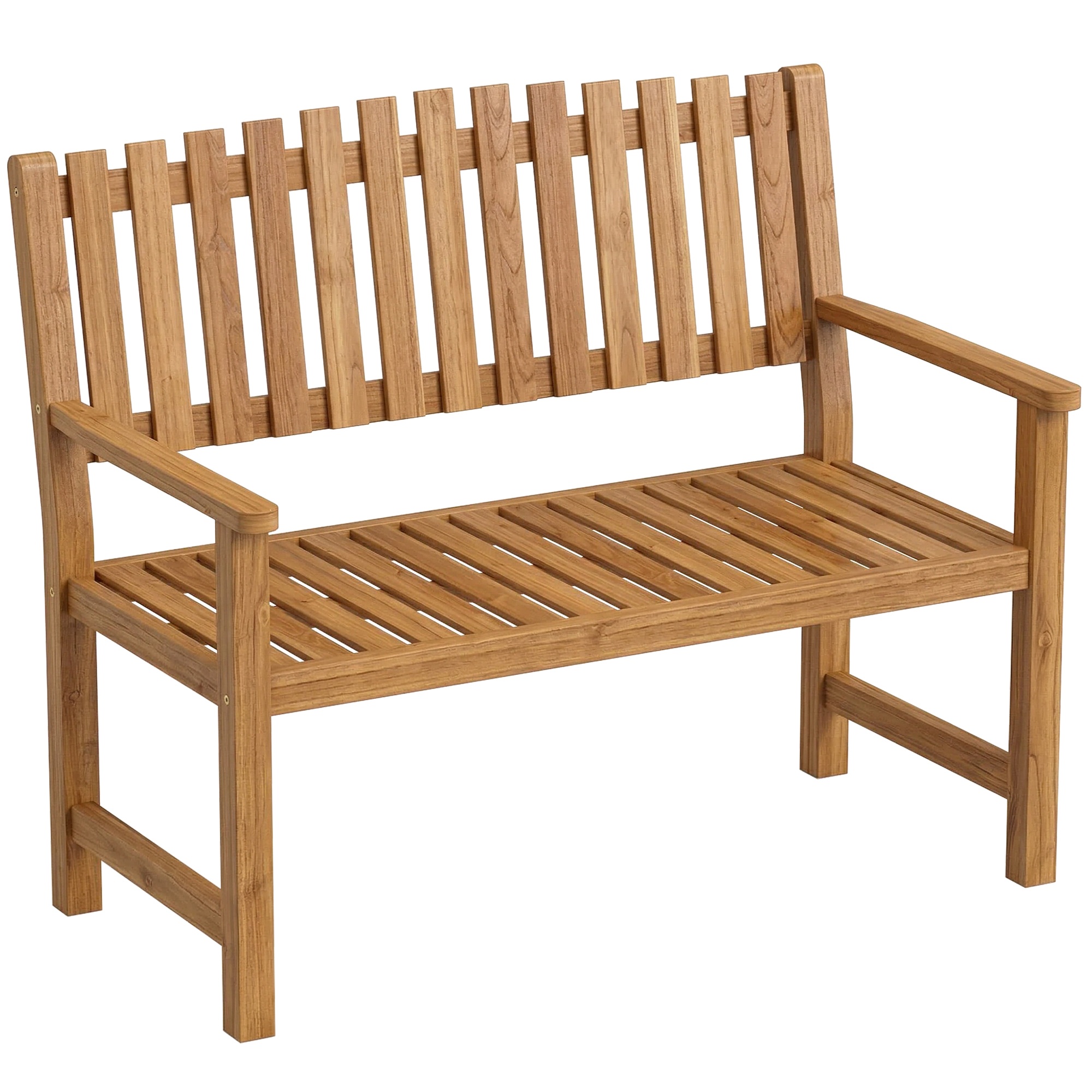 Divkāršs dārza sols, laikapstākļiem izturīgs koka sols ar režģa dizainu un roku balstiem, koka sols, kravnesība līdz 320 kg, 112 x 64 x 92 cm, dabīgs koks