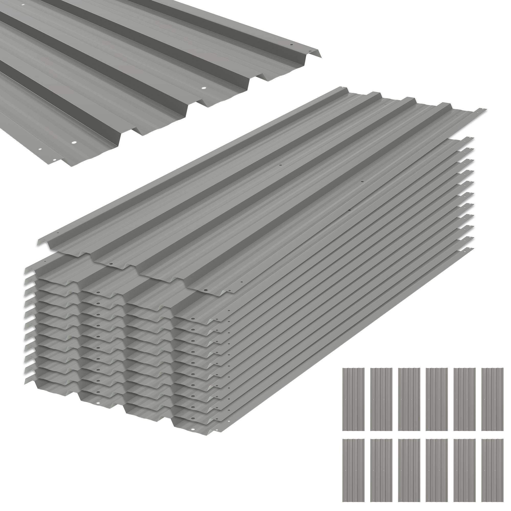 12 trapecveida lokšņu metāla gabali 129x45cm 7m² Cinkota jumta seguma loksne 0,25 mm Laikapstākļiem izturīga profilēta lokšņu metāla daļa Gaiši pelēka
