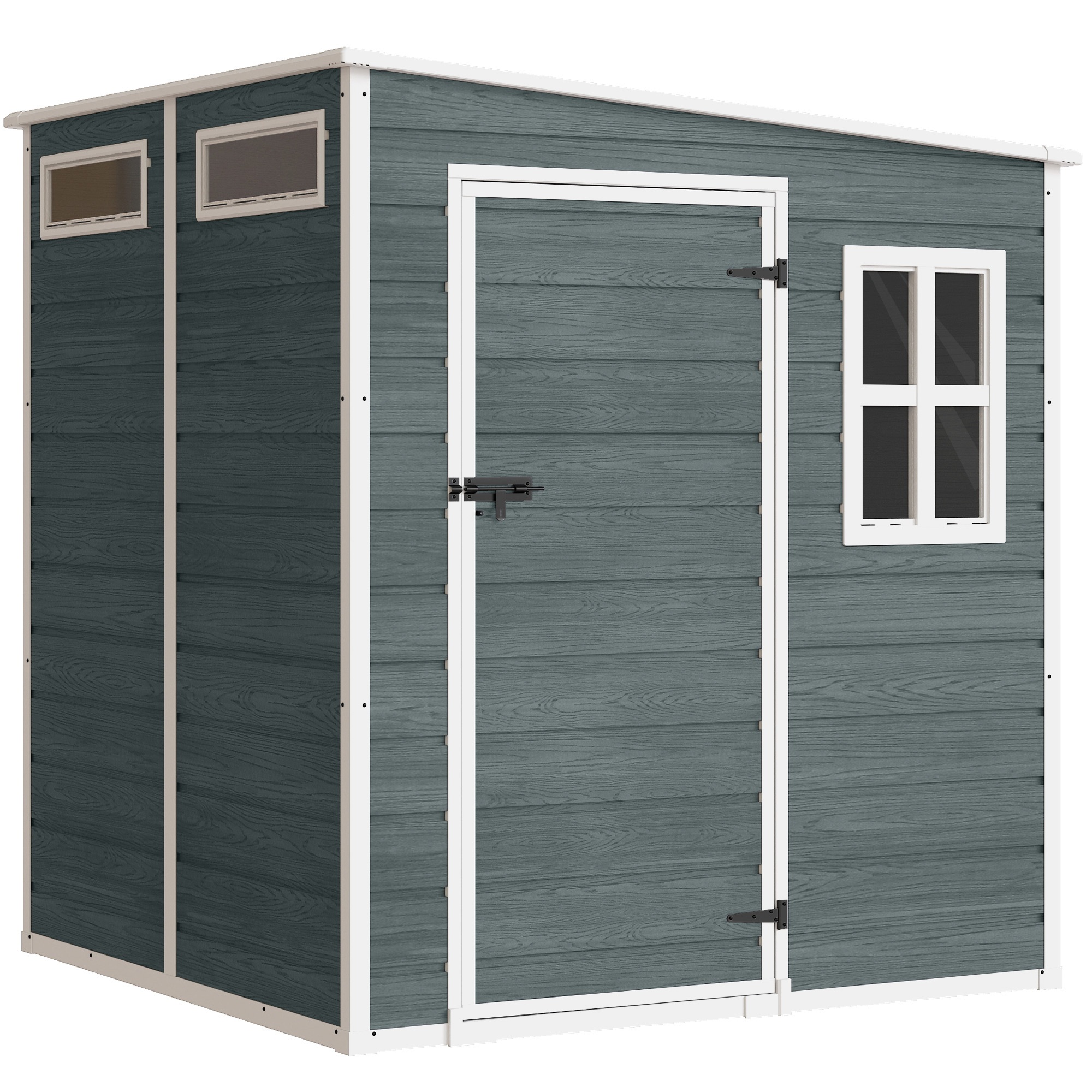Dārza šķūnis 2,89 m², koka imitācijas instrumentu glabātuve, 3 logi, ventilācija, grīdas segums, slēdzene, cimdi, 182 x 182 x 196 cm