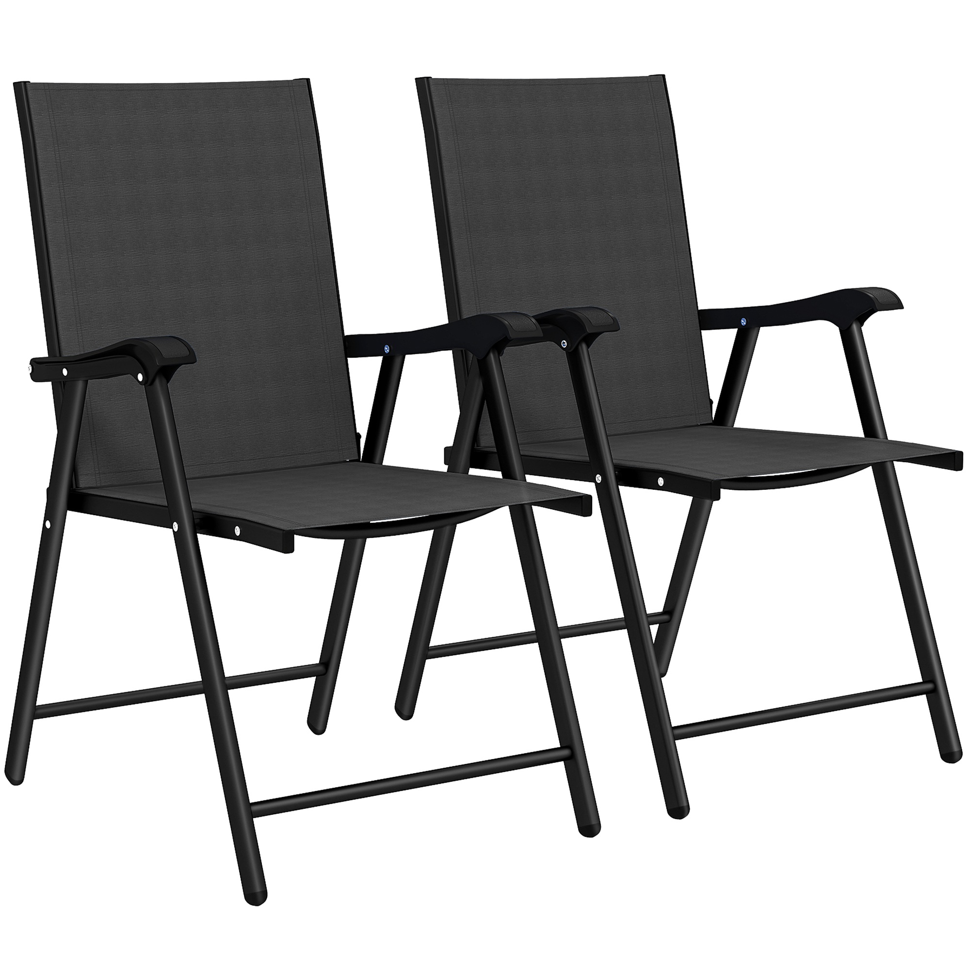 2 saliekamu dārza krēslu komplekts ar augstu atzveltni un roku balstiem, tērauds, Texteline, 58 x 62 x 97 cm, melns