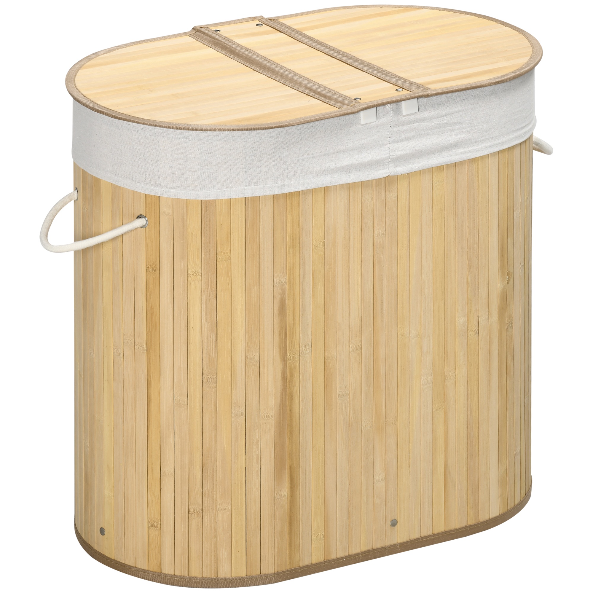 Veļas grozs 100 l ar noņemamu veļas soliņu 62,5 cm x 37 cm x 60,5 cm Dabīgs + balts