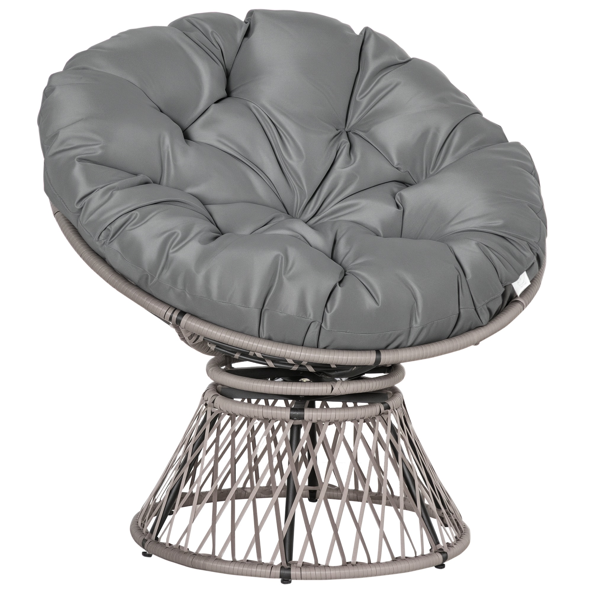Papasan atpūtas krēsls, pīts atpūtas krēsls ar spilvenu, 360 grādu rotangpalma, pelēks, P87 x Dz97 x A86 cm