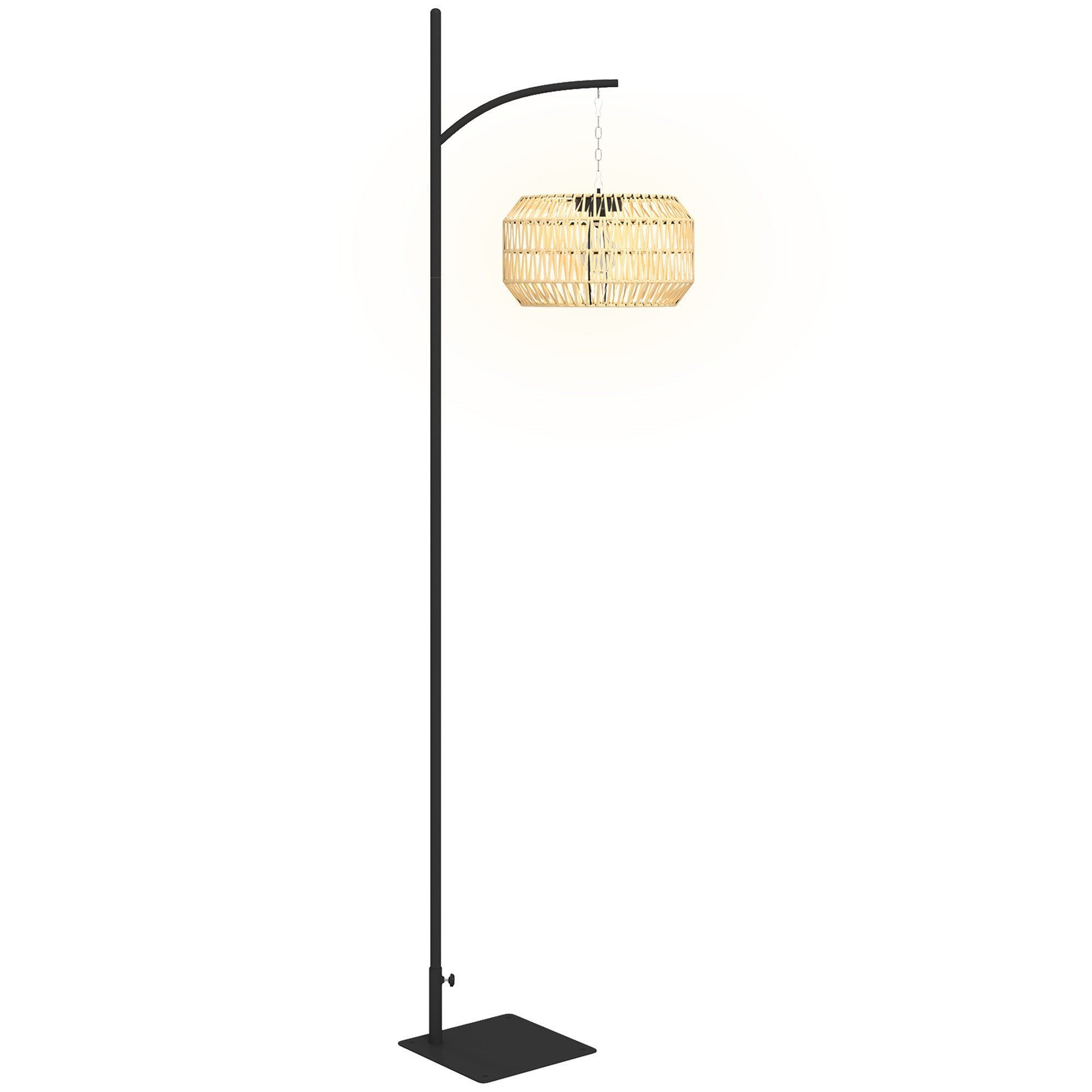 Saules grīdas lampa, rotangpalmas stilā, saules lampas ar gaismas sensoru, automātiska saules gaisma bohēmiskā stilā, IP44, melna+dzeltena