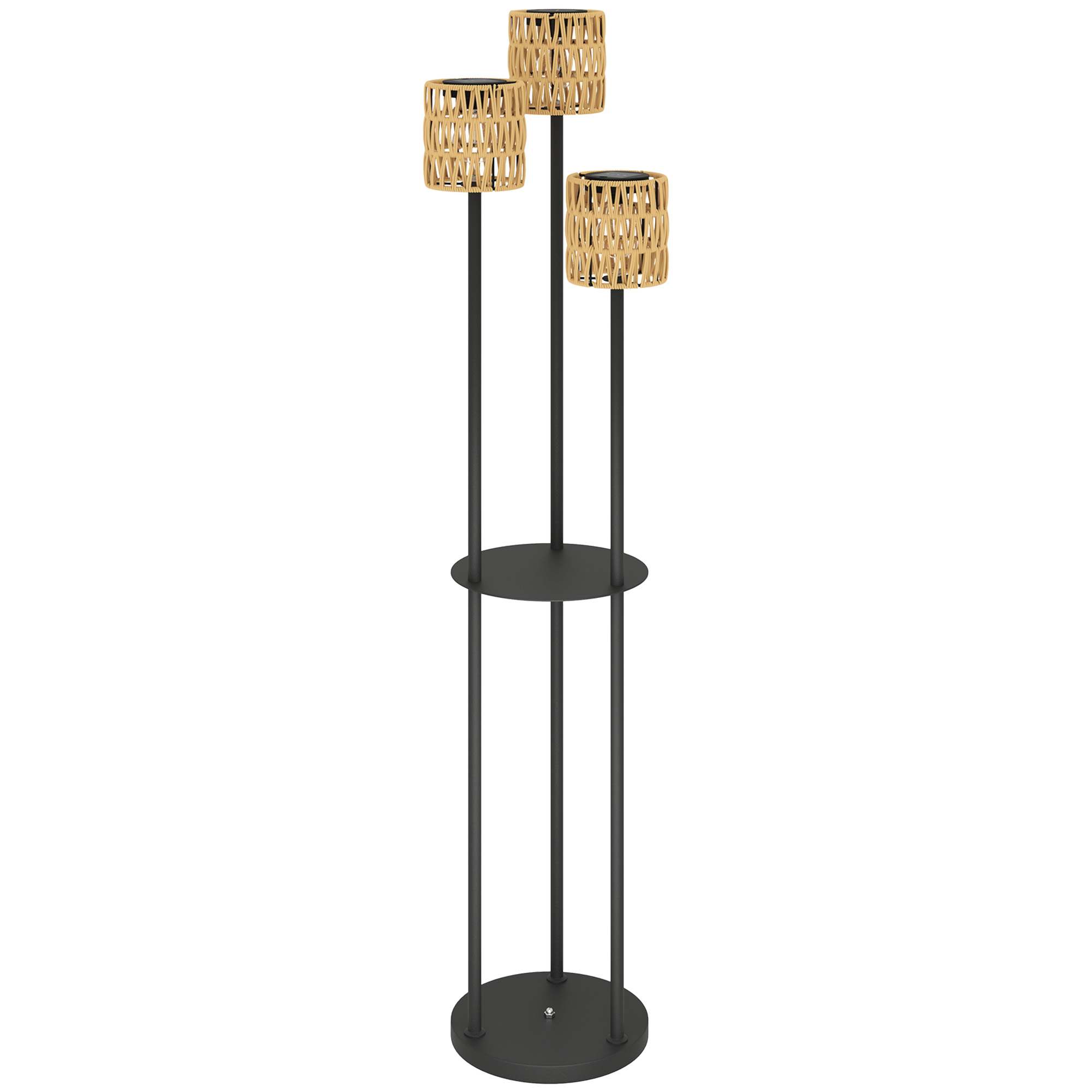 Saules grīdas lampa, rotangpalmas stilā, saules lampas ar gaismas sensoru, 3 lampiņas, boho stila saules gaisma, IP44, Ø37 x 144H cm