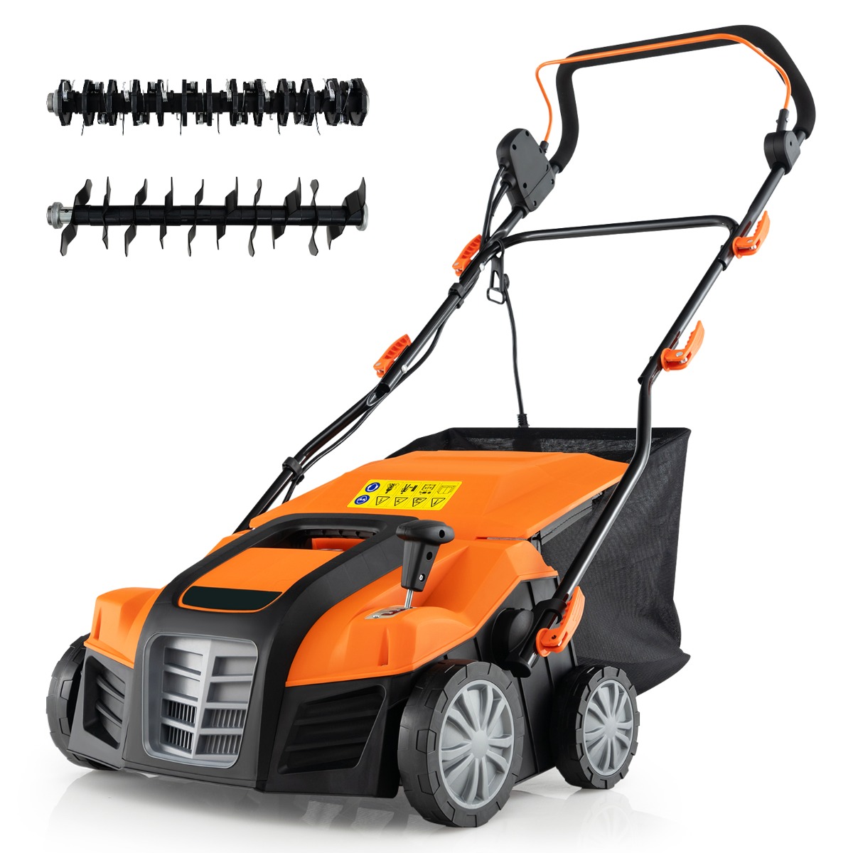 41 cm elektriskais skarifikators un zāliena aerators 15A 2-in-1 zāliena skarifikators ar 3 augstuma regulēšanas pozīcijām, oranžs