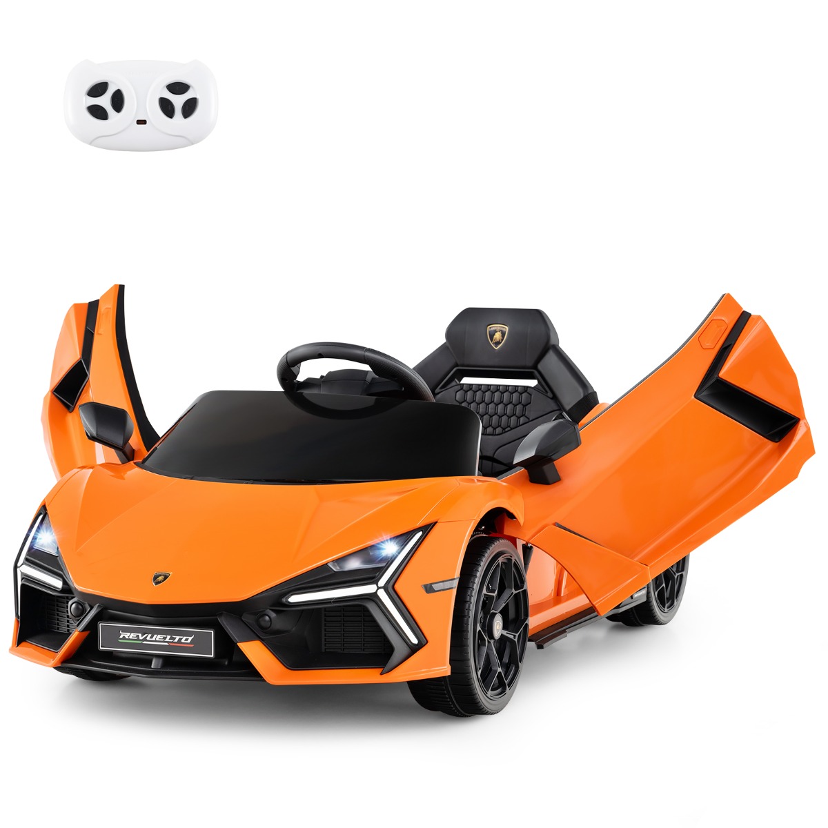 Litsentseeritud Lamborghini Revuelto 12 V laste elektriauto, LED-esitulede ja puldiga akuga auto lastele, oranž