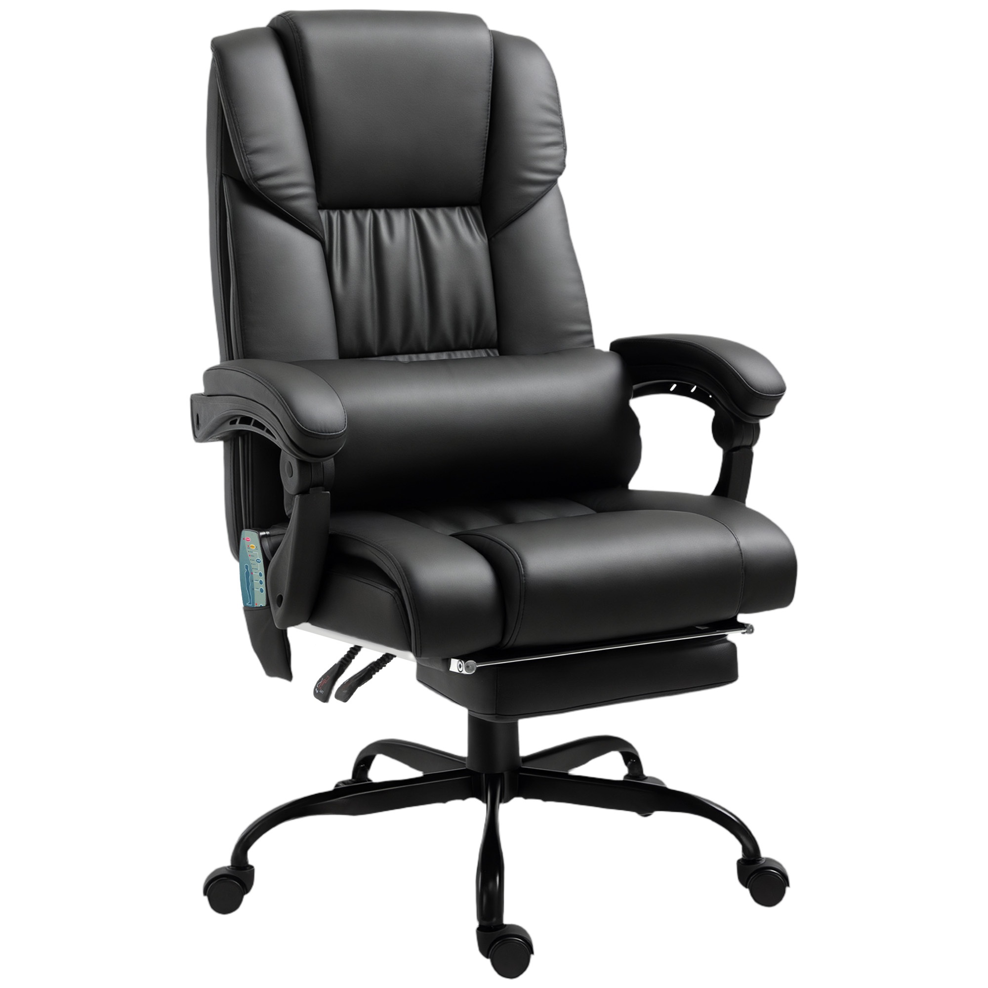 Ergonomisks biroja krēsls ar masāžas funkciju, rakstāmgalda krēsls ar kāju balstu, augsta atzveltne, jostasvietas atbalsts, melns
