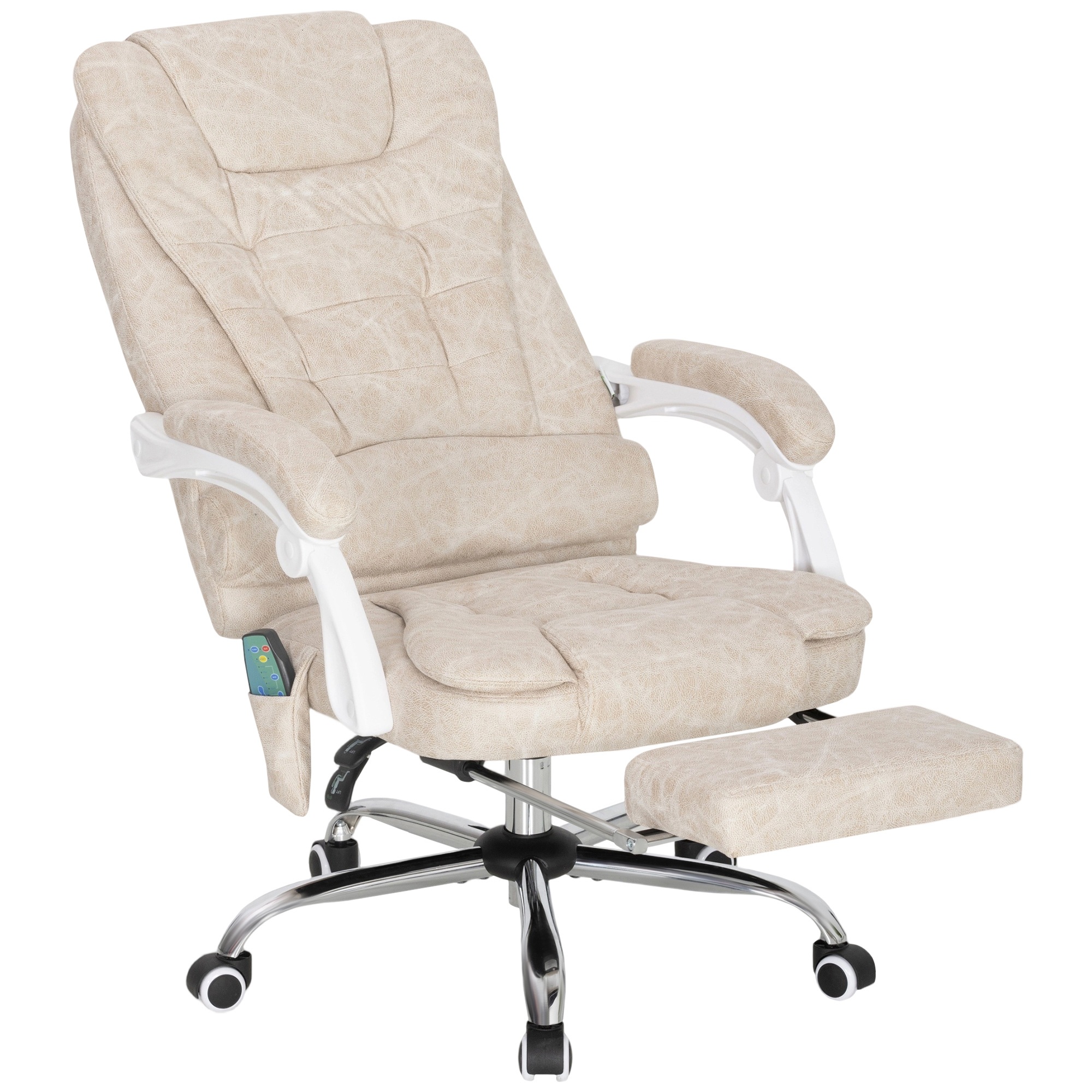 Biroja krēsls ar masāžas funkciju, ergonomisks, 65x160x104cm, krēmbalts