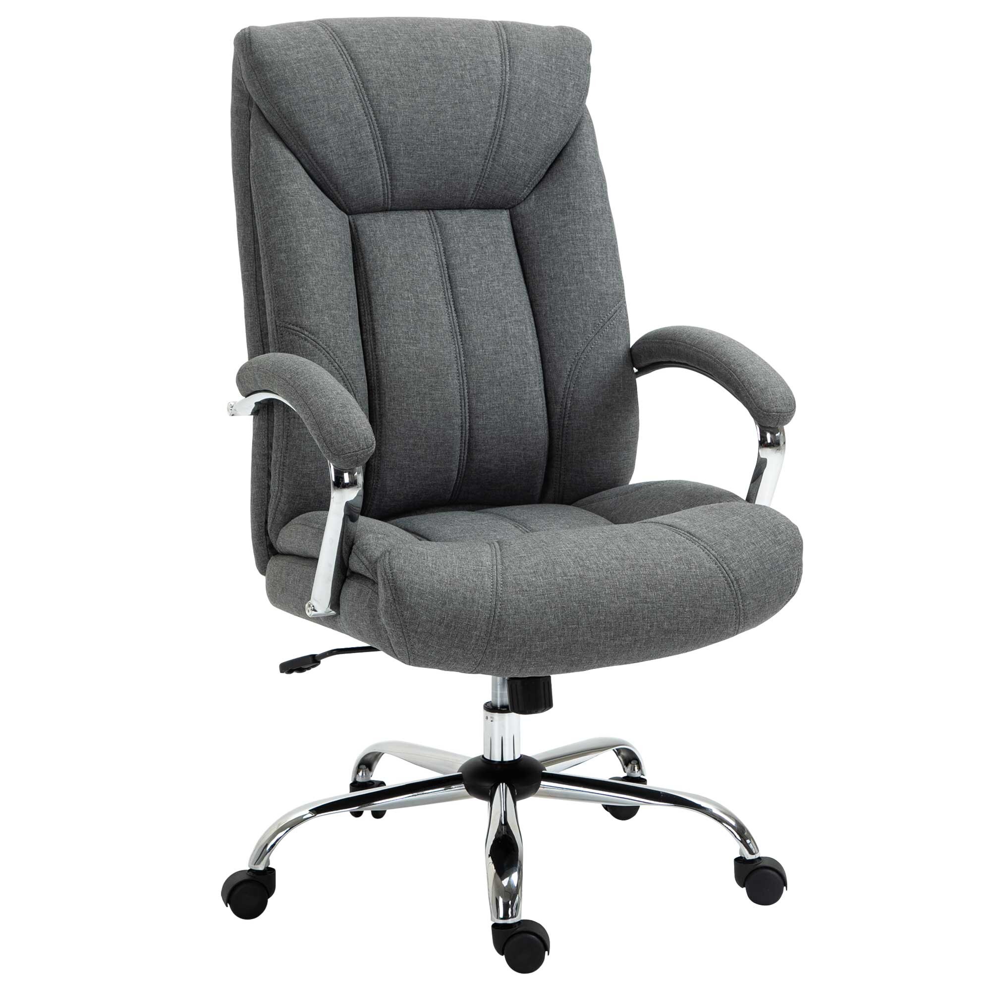 Biroja krēsls ar šūpošanās funkciju, ergonomisks krēsls ar polsterētiem roku balstiem un galvas balstu, augstumā regulējams rakstāmgalda krēsls, grozāms krēsls ar atzveltni, neilons, pelēks, 65 x 78 x 110-118 cm