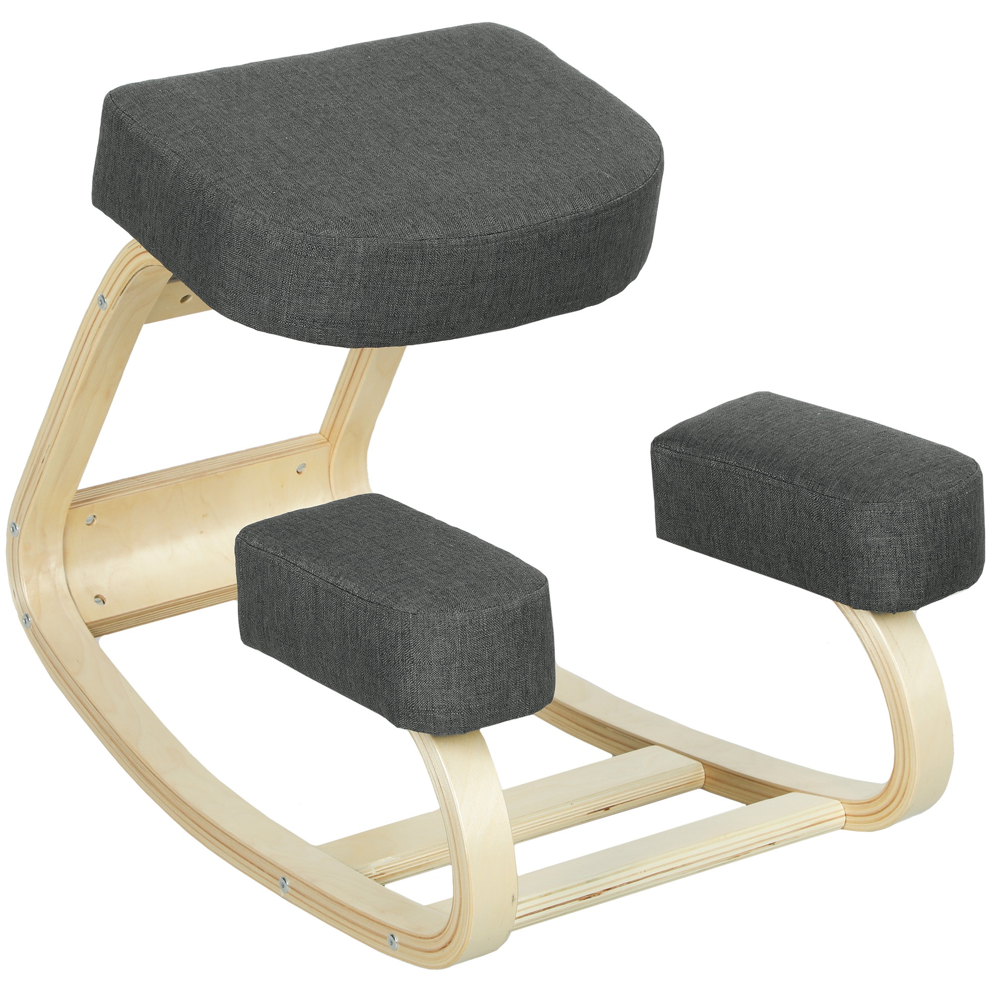 Ceļgalu krēsls, ergonomisks krēsls, polsterēts krēsls veselīgai stājai, bērza koks, 120 kg slodzes izturība, tumši pelēks