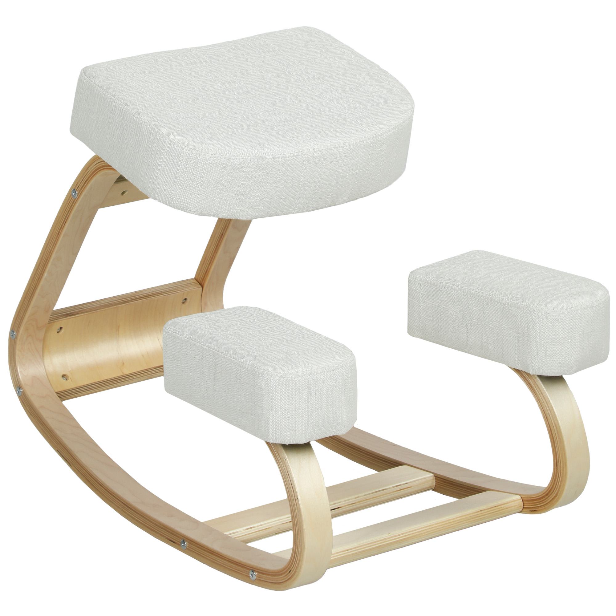 Ceļgalu krēsls, ergonomisks krēsls, polsterēts krēsls veselīgai stājai, bērza koks, 120 kg slodzes izturība, krēmbalts