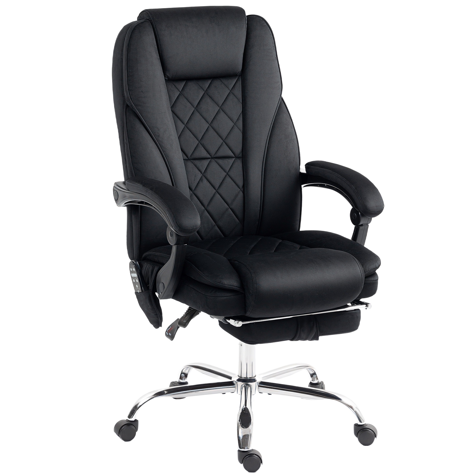 Ergonomisks biroja krēsls ar masāžas funkciju, kāju balstu, grozāms, ritentiņi, melns