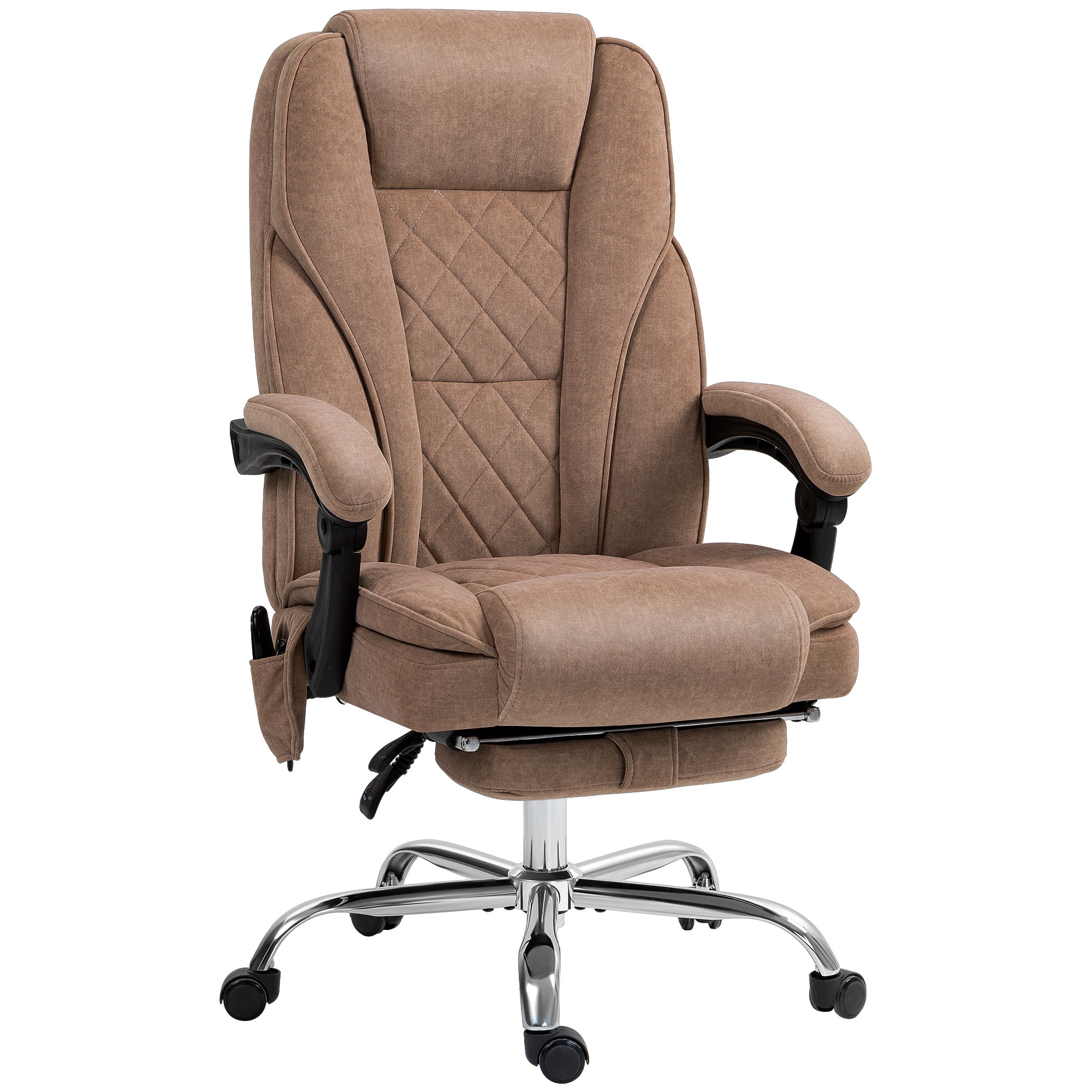 Ergonomisks biroja krēsls ar masāžas funkciju, kāju balstu, grozāms, ritentiņi, brūns
