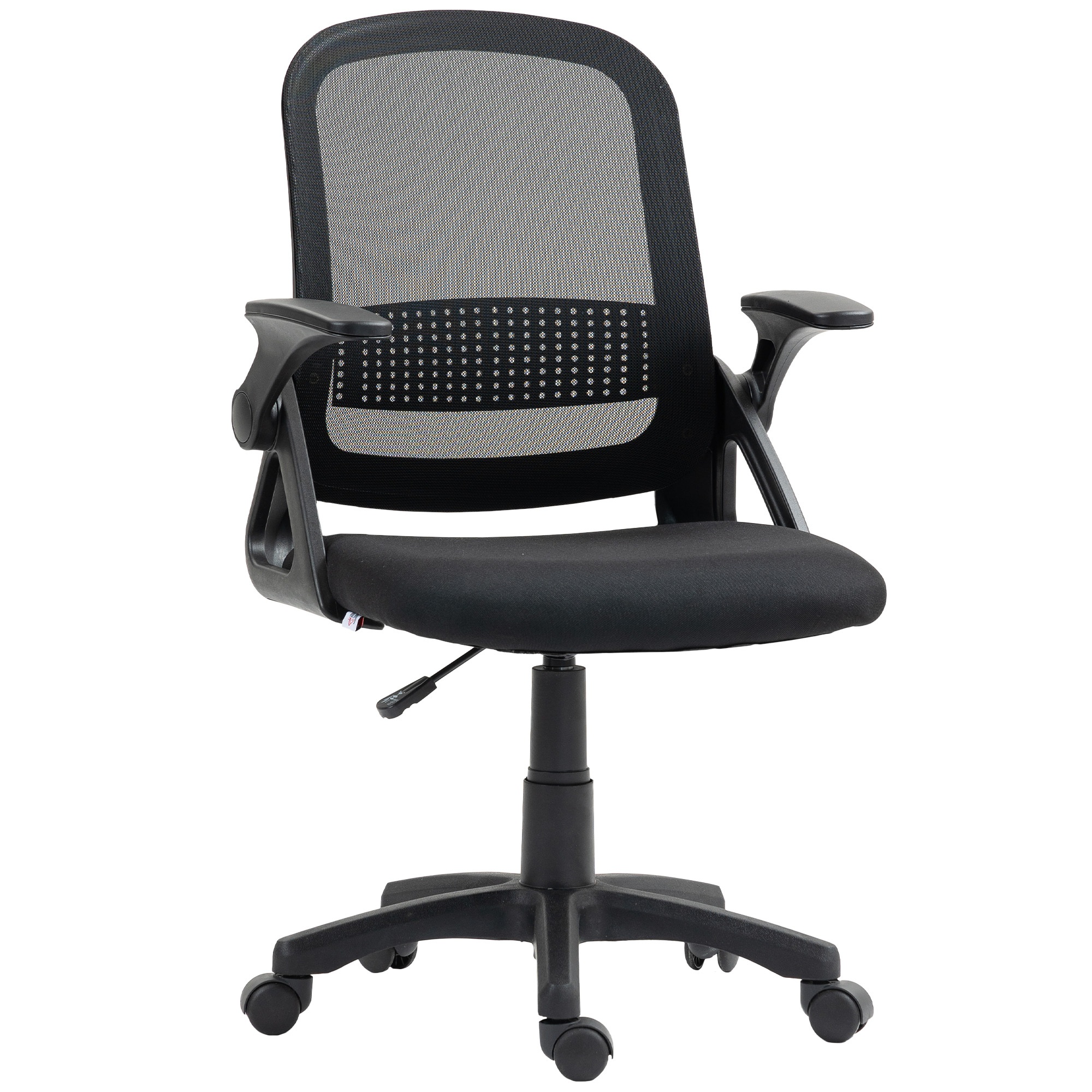 Elpojošs sieta biroja krēsls, ergonomisks grozāmais krēsls ar nolokāmiem roku balstiem un jostasvietas atbalstu, melns