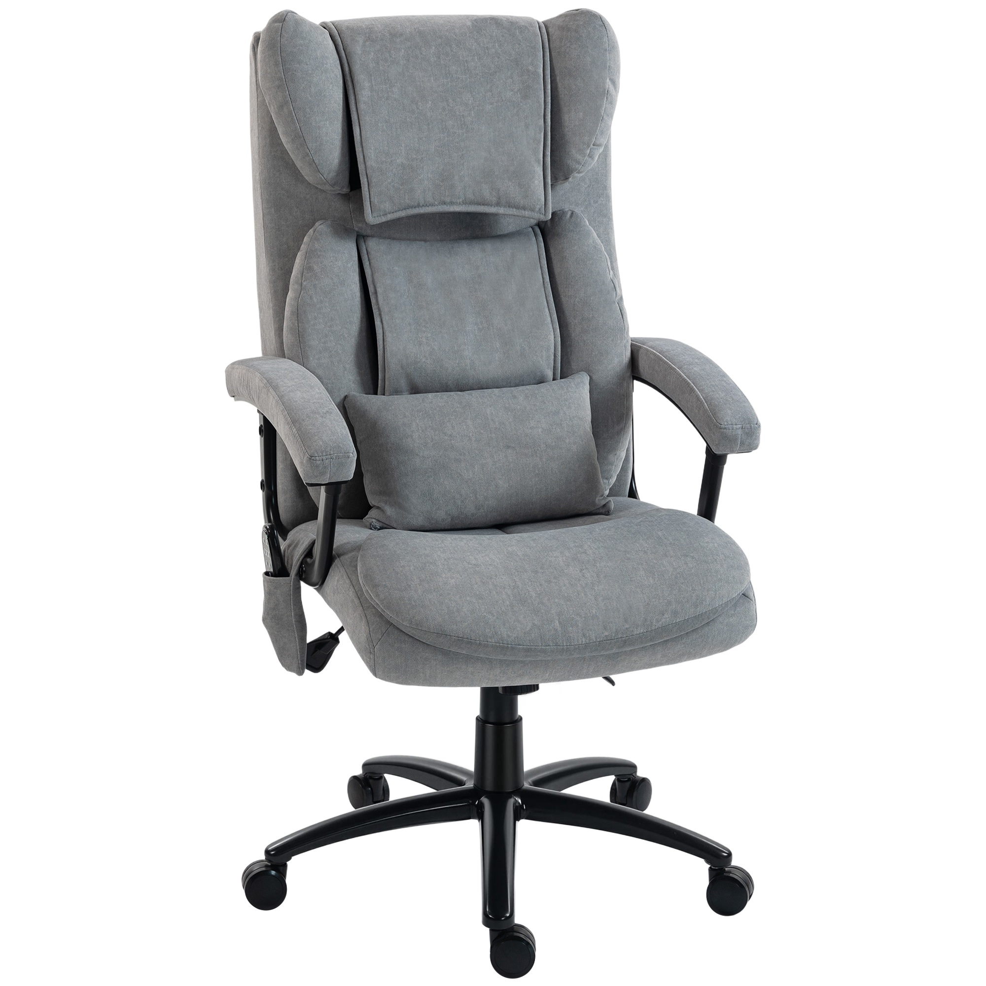 Ergonomisks masāžas biroja krēsls ar 4 mīcīšanas punktiem, vadītāja krēsls ar augstu tauriņa formas atzveltni, plats sēdeklis, pelēks