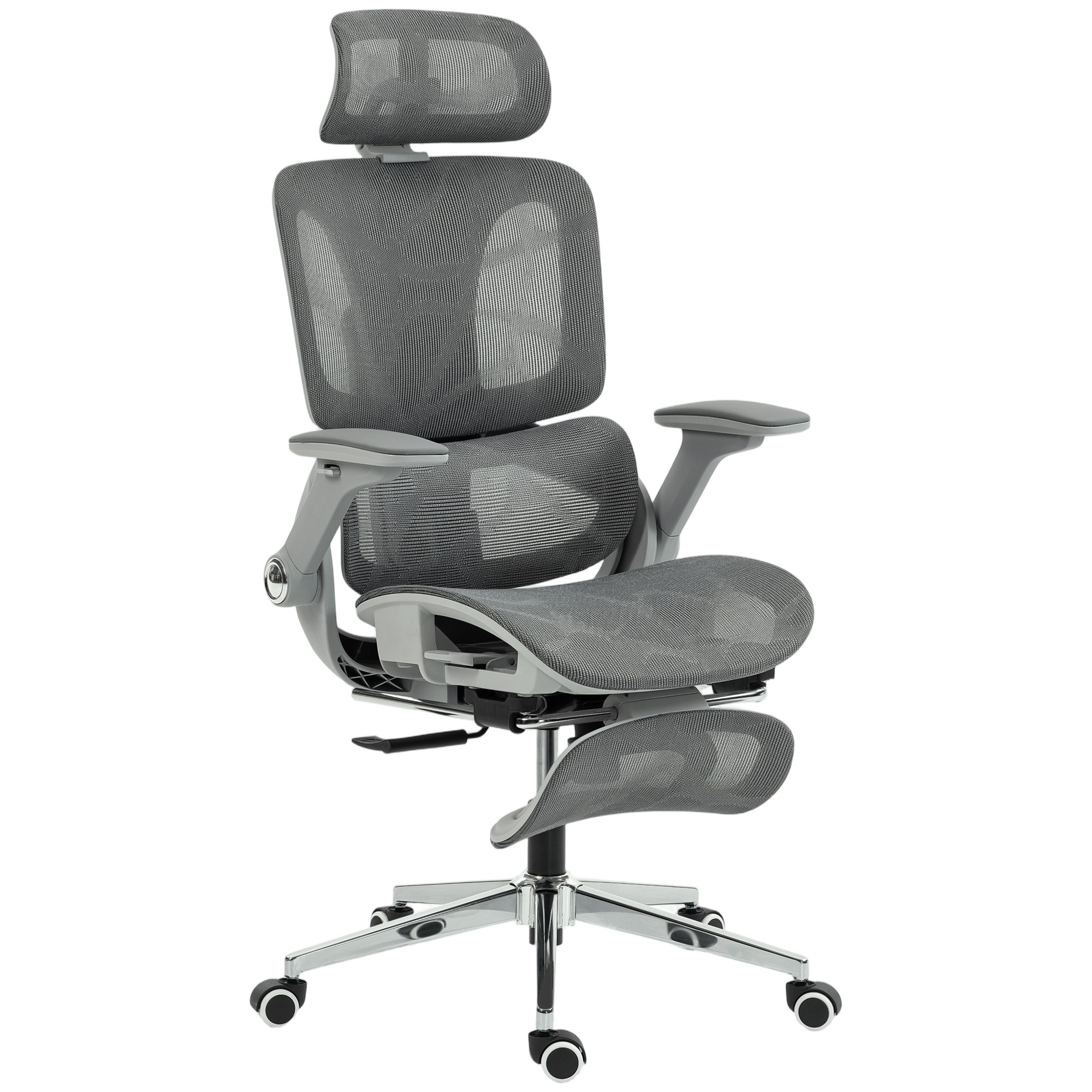 Ergonomisks biroja krēsls, sieta datorkrēsls ar atsevišķu atzveltni, jostasvietas atbalstu, 4D nolokāmi roku balsti, pelēks