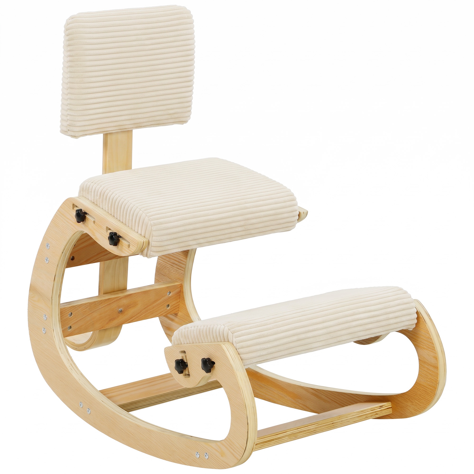 Ergonomisks ceļgalu krēsls, ceļgalu krēsls ar atzveltni, samta izskats, biroja krēsls mājām, birojam, meditācijai, krēmbalts