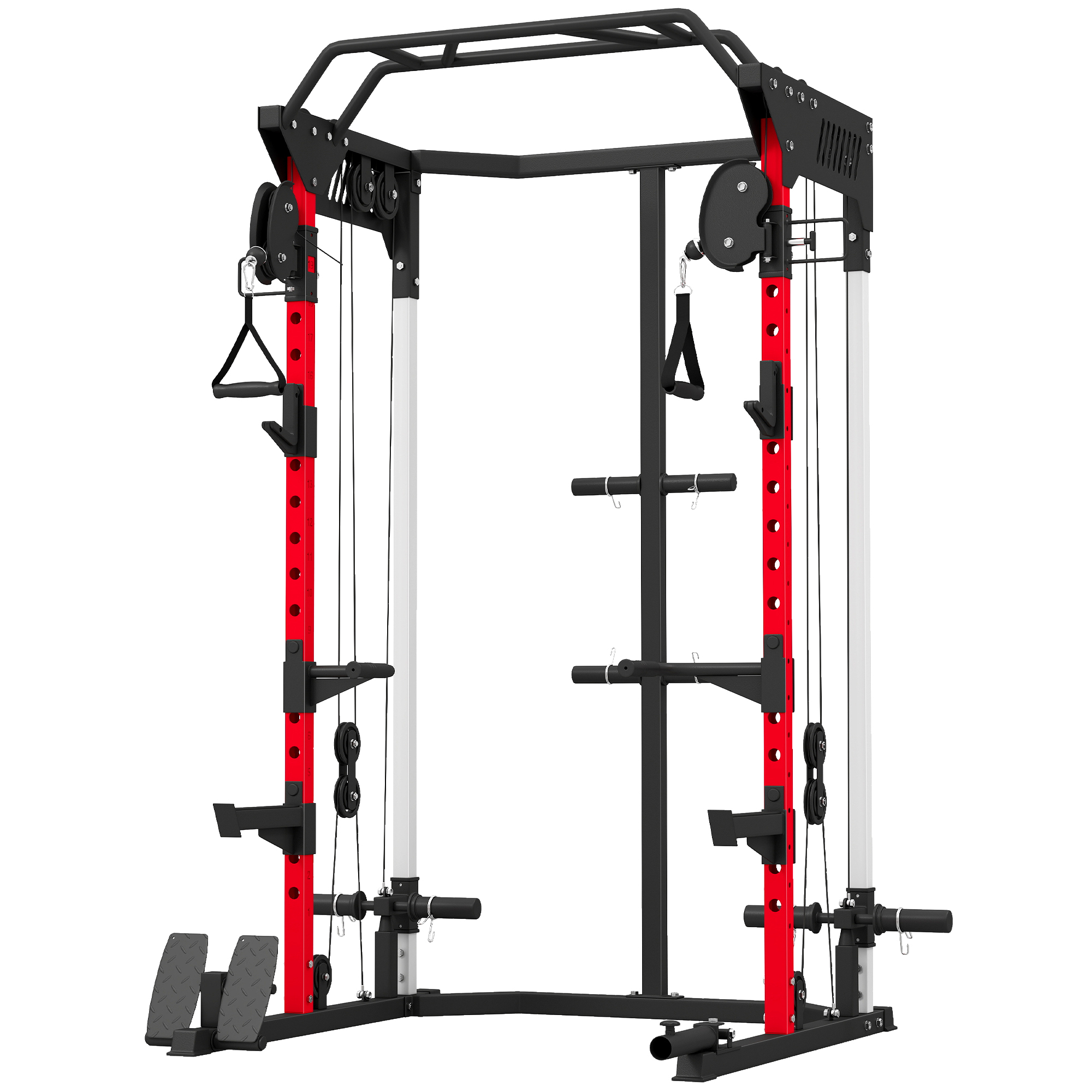 Power Cage Smith trenažieris, Power Rack ar regulējamu trošu skriemeļu sistēmu, daudzfunkcionāls līdz 300 kg