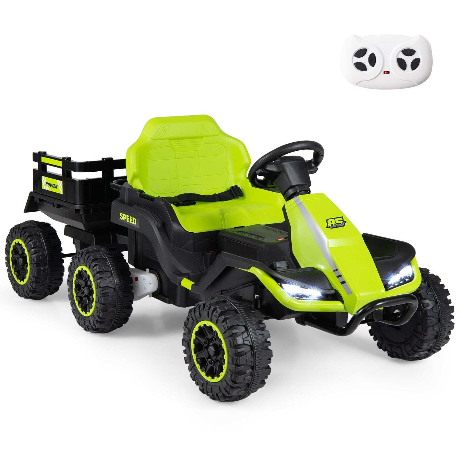 24 V elektriskais traktors bērniem no 3 gadu vecuma, bērnu traktors ar 2,4 GHz tālvadības pulti, zaļš