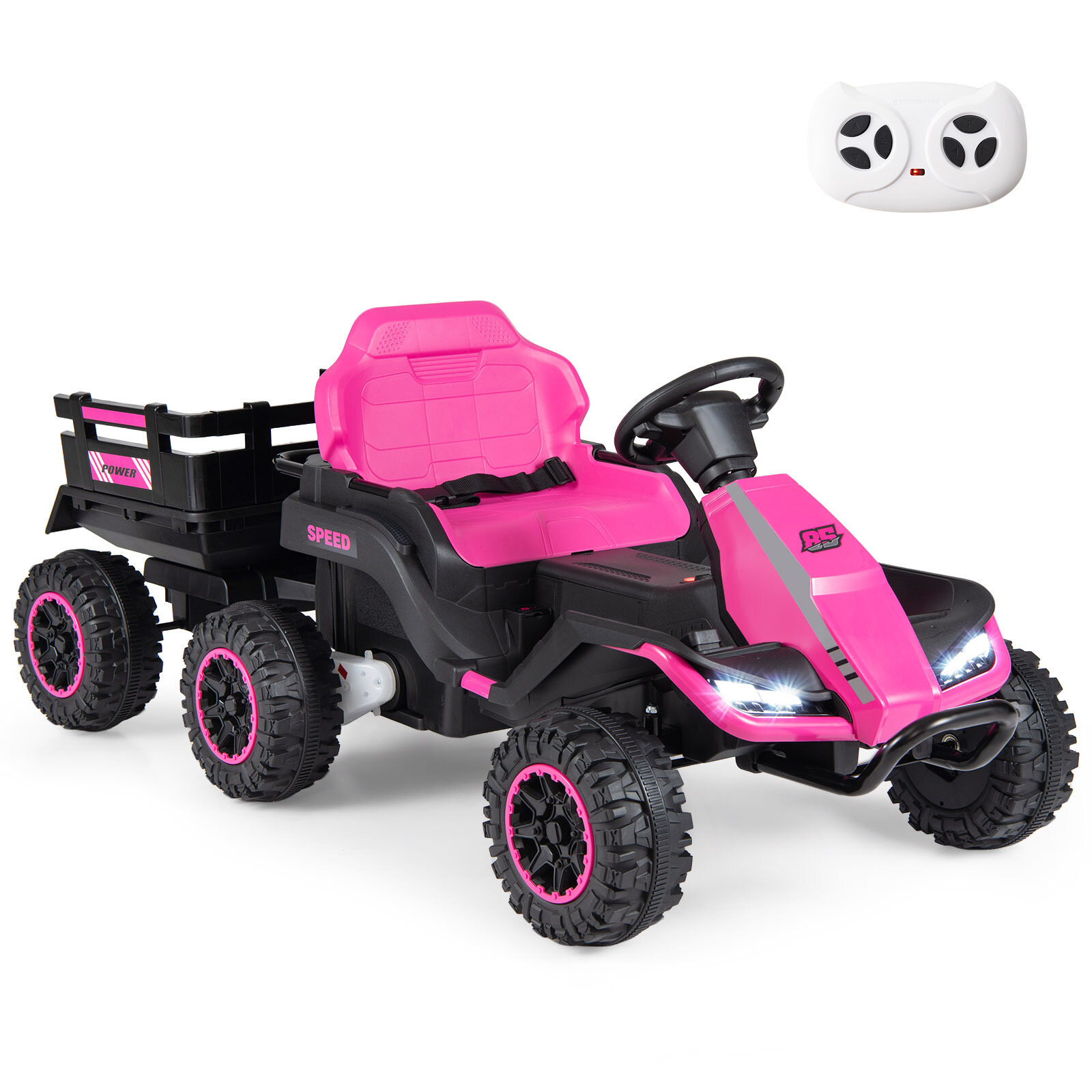 24 V elektriskais traktors bērniem no 3 gadu vecuma, bērnu traktors ar 2,4 GHz tālvadības pulti, rozā